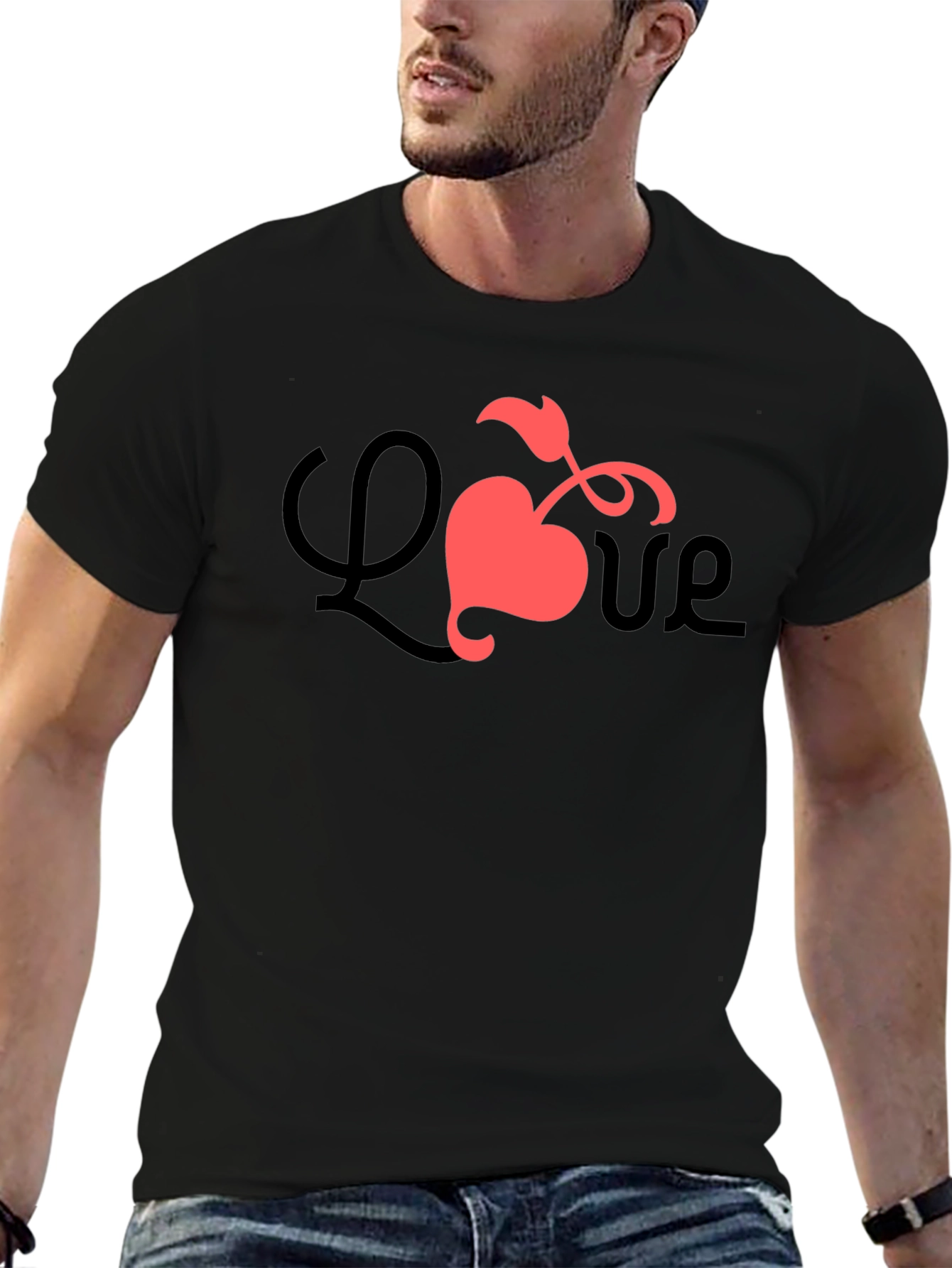 Black Love Heart Graphic Tee - Black Casual Shirt view 6
