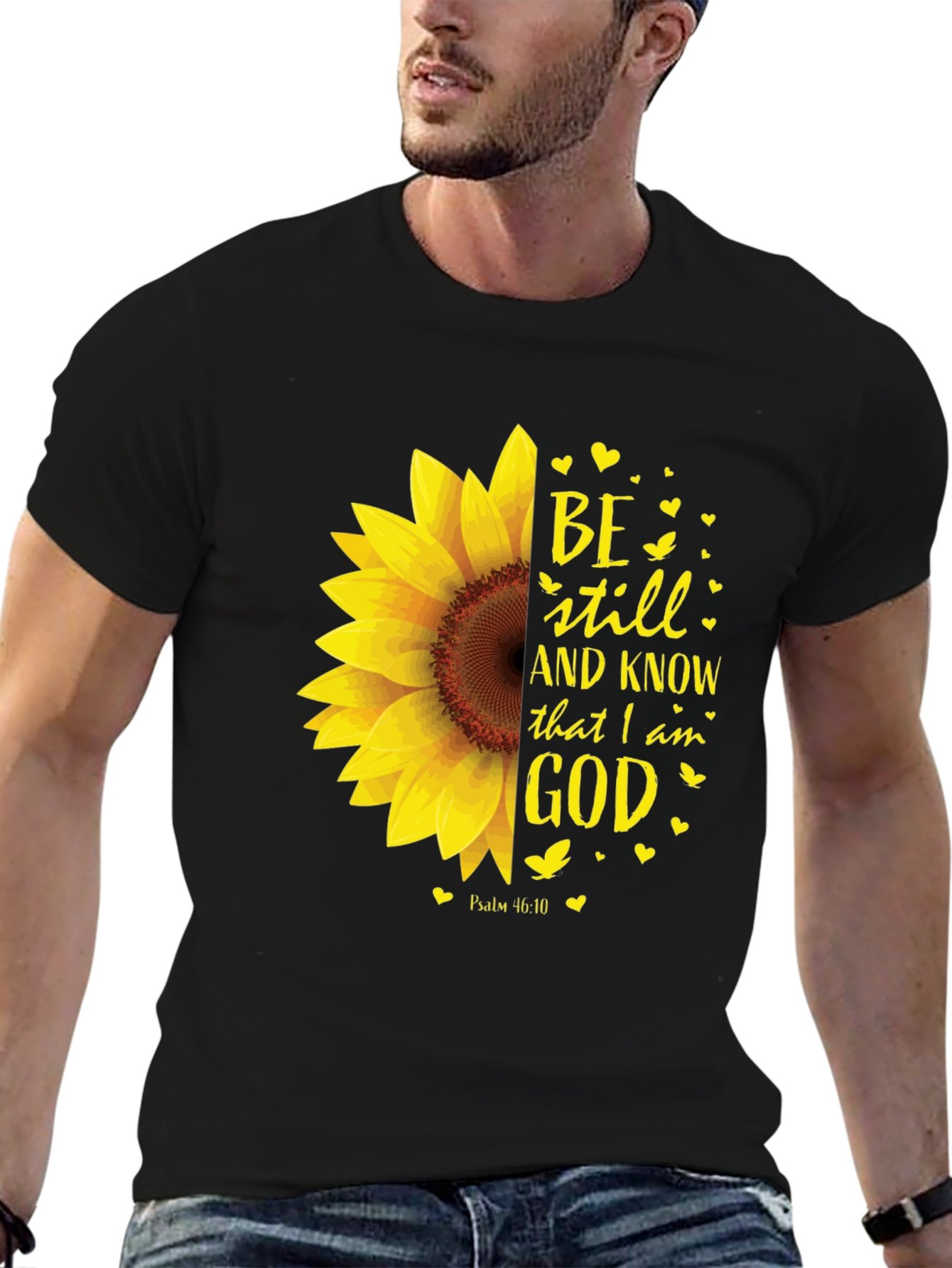 Black Be Still Sunflower T-Shirt - Religious Christian Apparel view 6