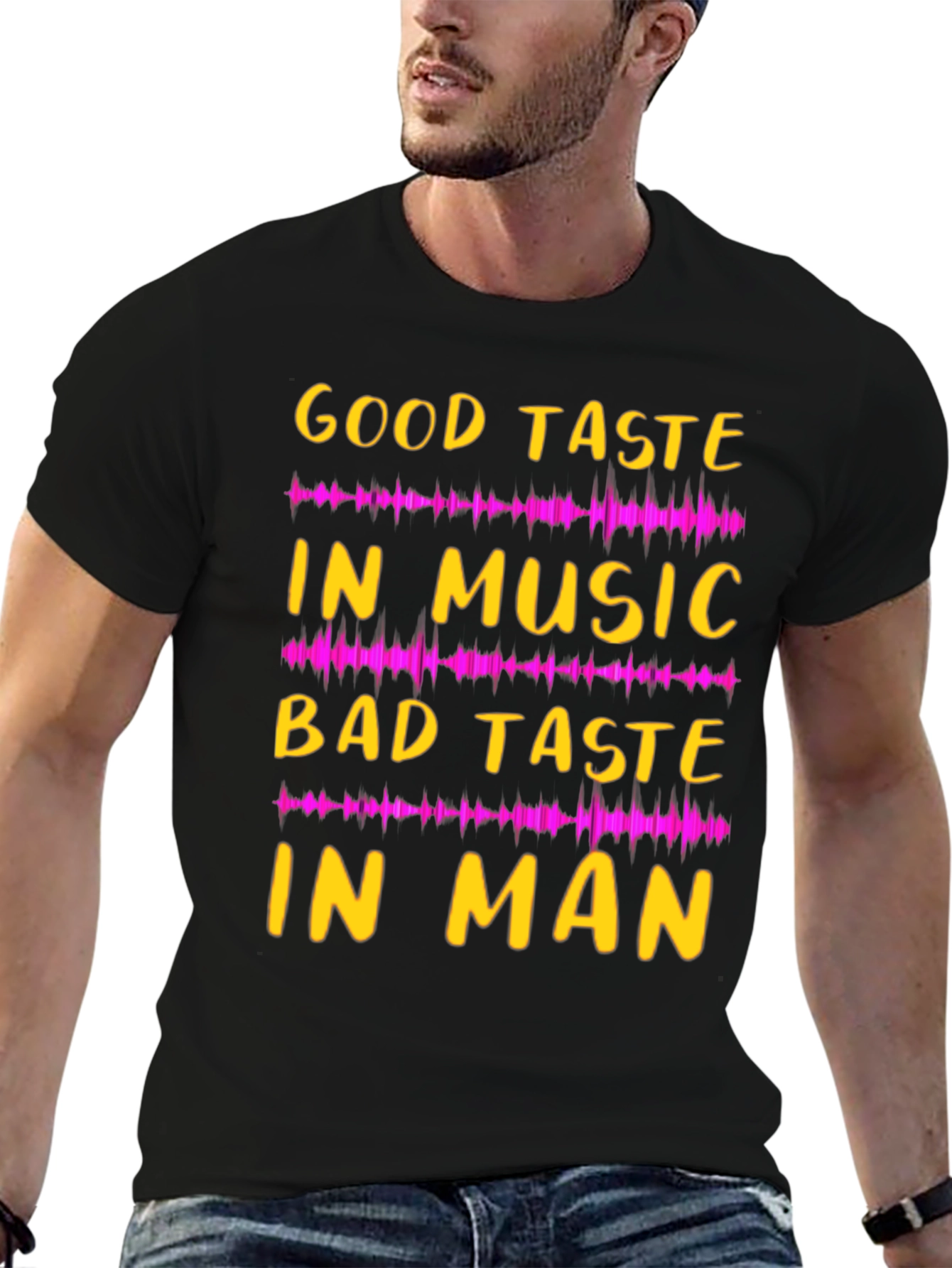 Black Funny Music Lover Graphic Tee - Good Taste in Music, Bad Taste in Man view 6