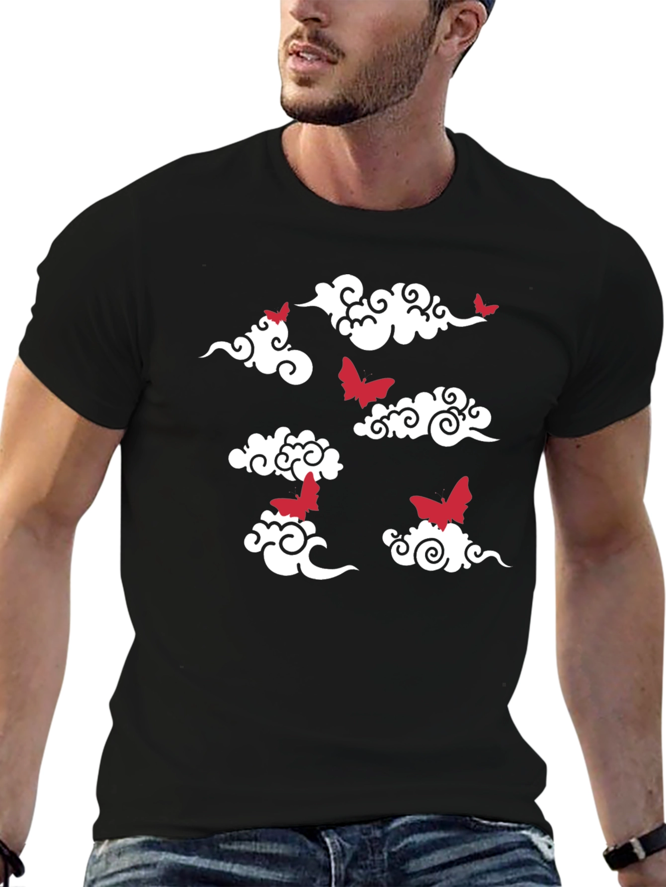 Black Bats & Clouds Graphic T-Shirt view 6