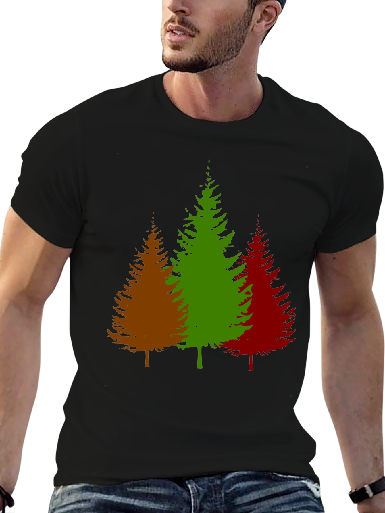 Black Colorful Evergreen Tree Graphic T-Shirt view 6