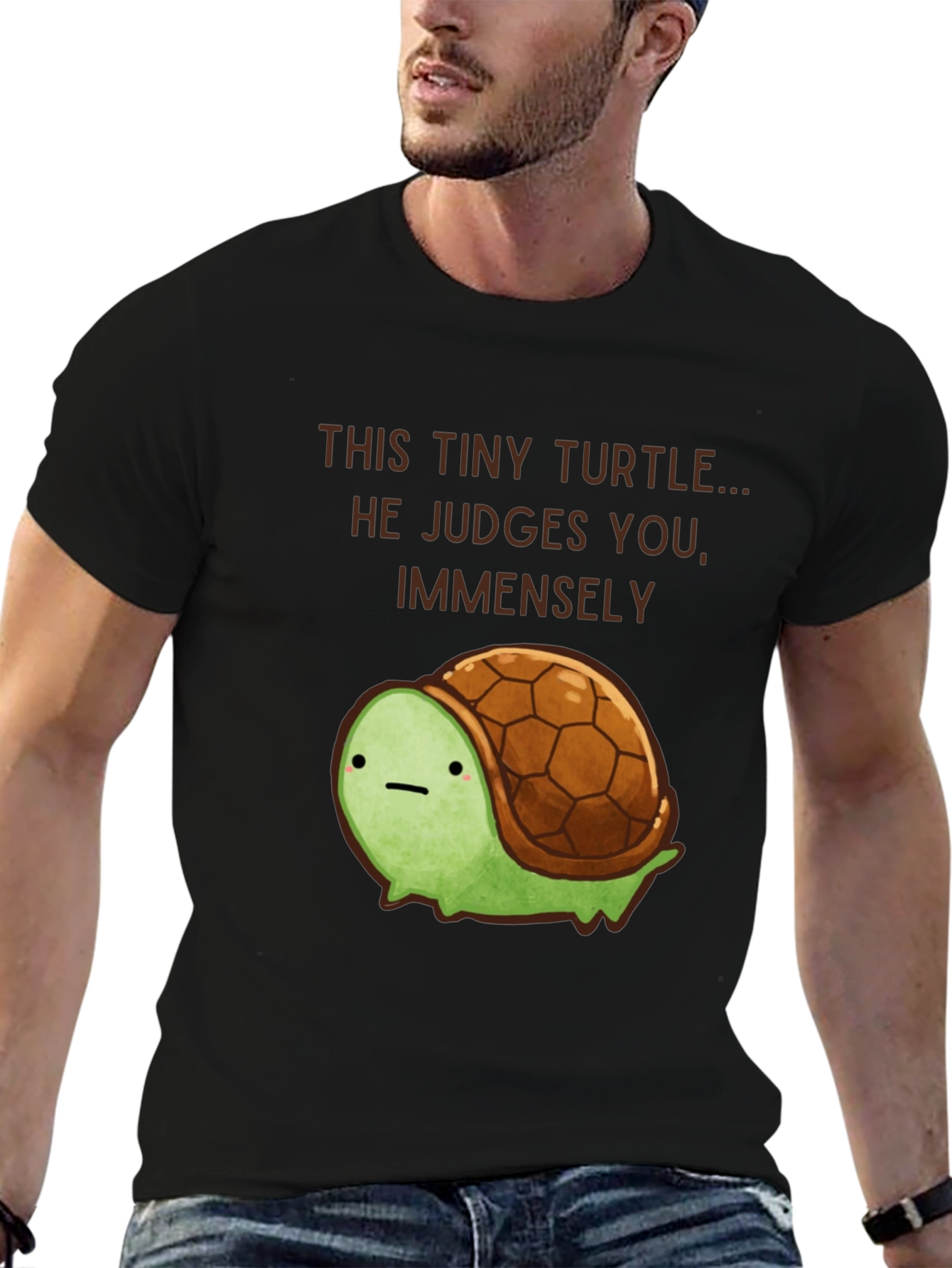 Black Tiny Turtle Judge T-Shirt - Funny Graphic Tee view 6