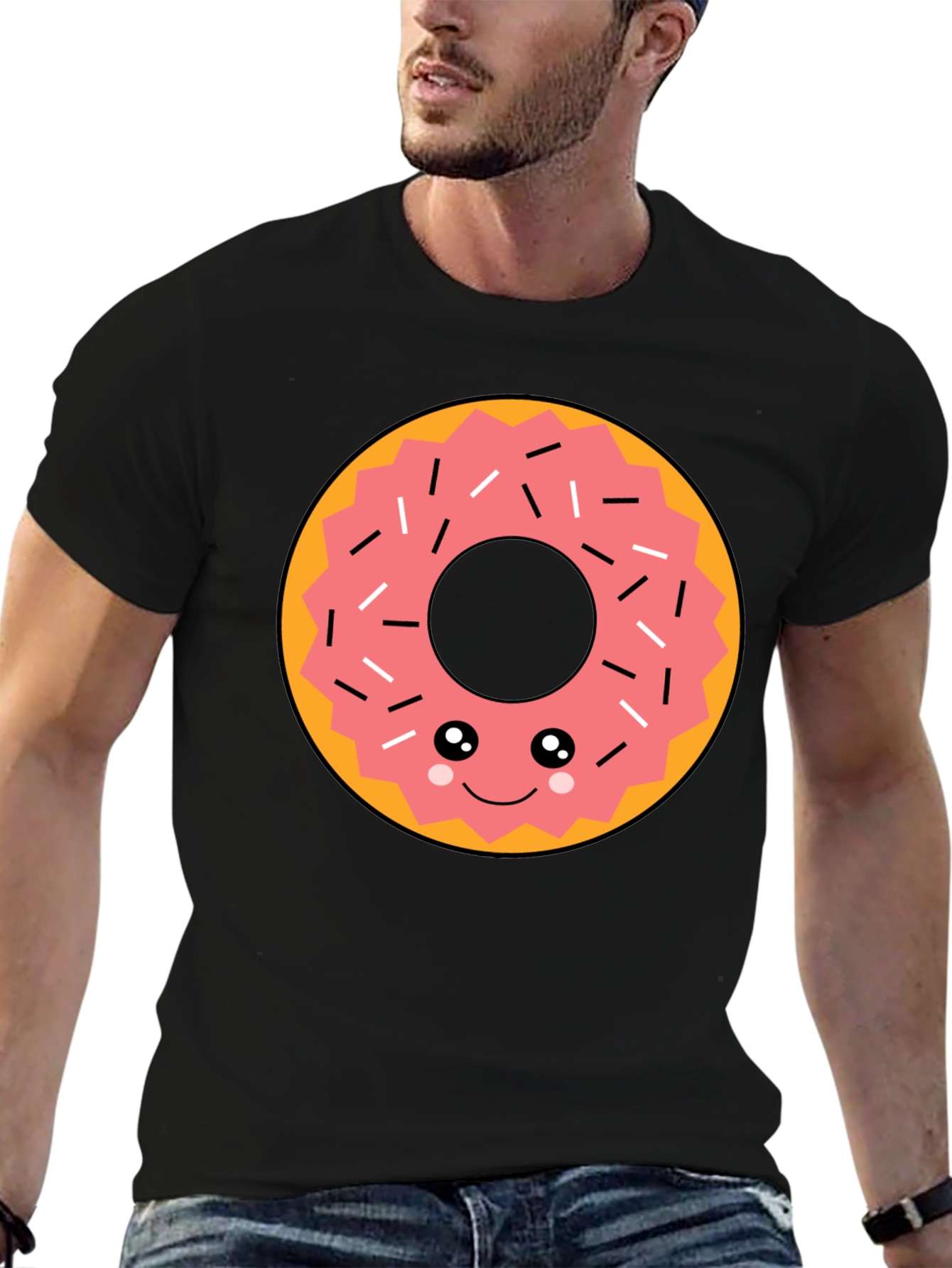Black Kawaii Donut Graphic Tee - Funny Food T-Shirt view 6