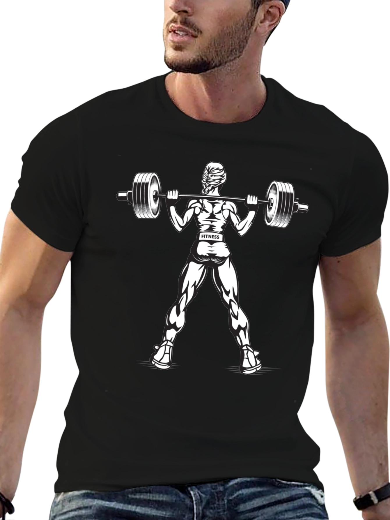 Black Fitness Squat T-Shirt, Gym Workout Tee view 6