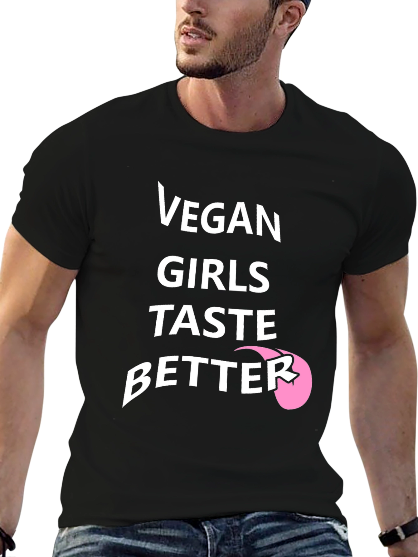 Black Vegan Girls Taste Better Black Graphic T-Shirt view 6