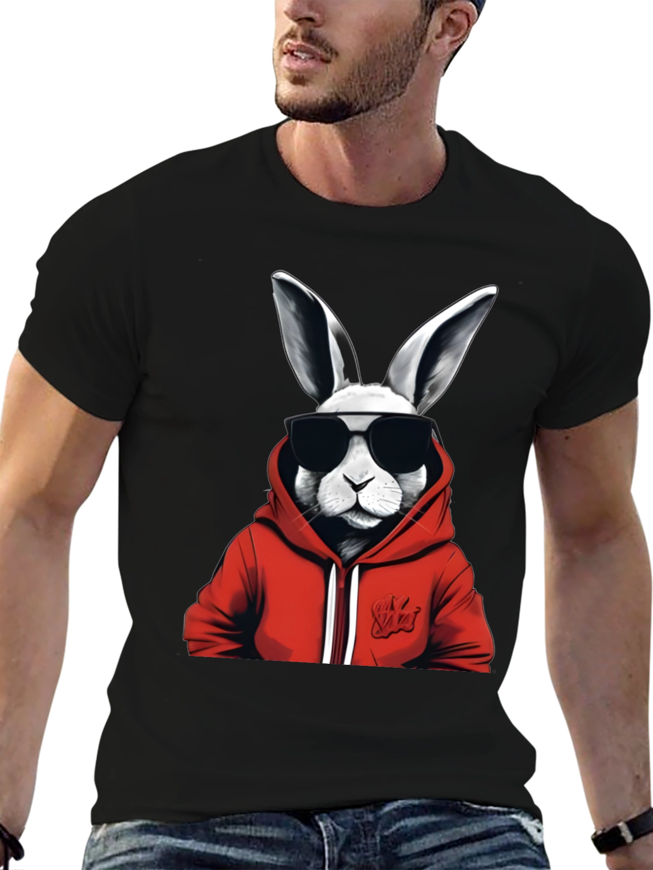 Black Cool Rabbit Graphic Tee - Black view 6