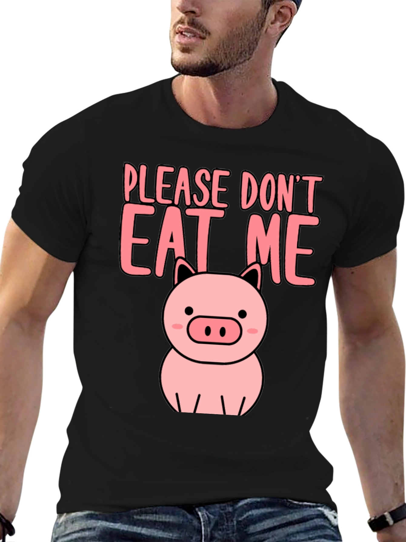 Black Cute Pig Please Don't Eat Me Graphic Tee view 6