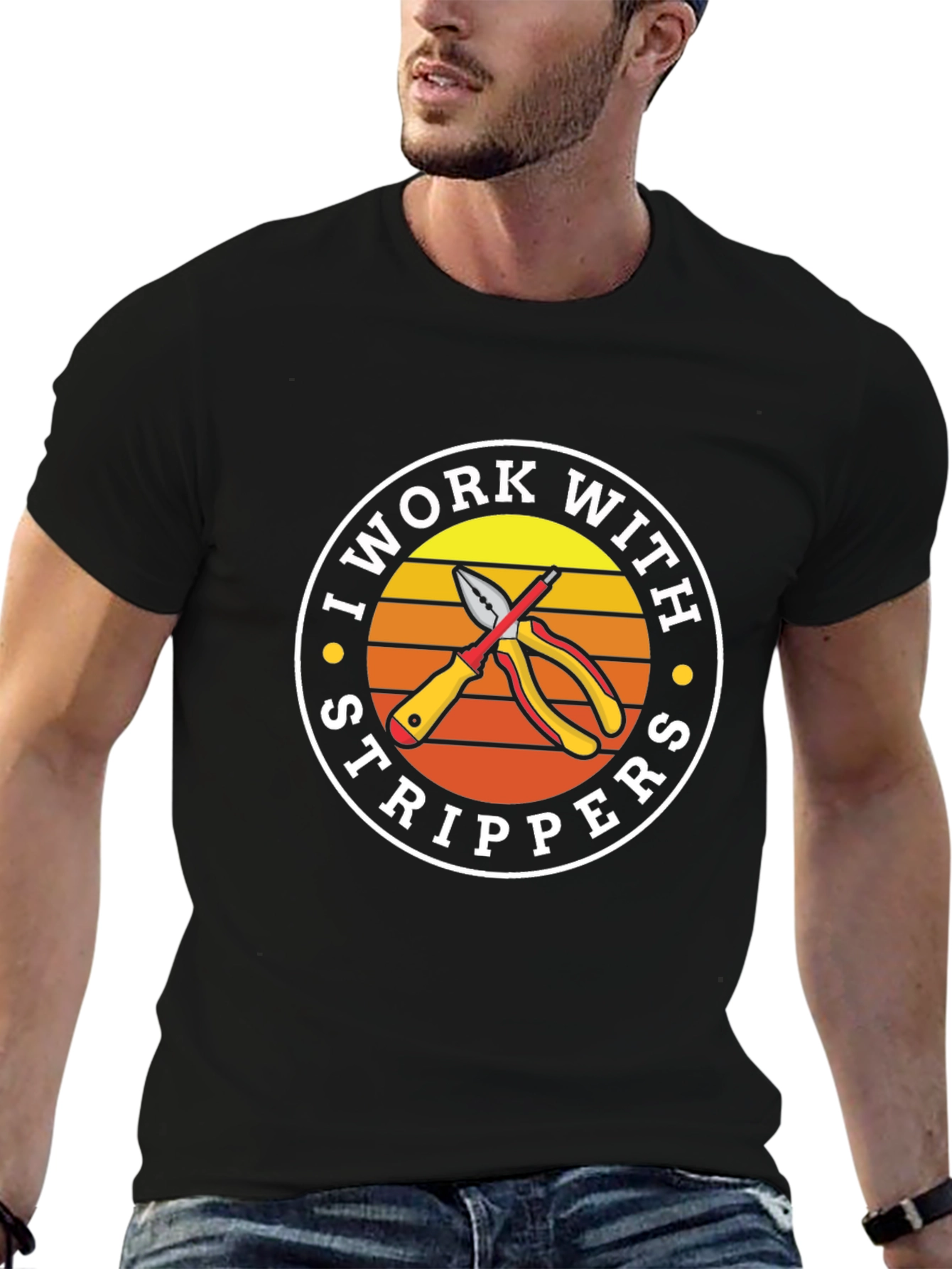 Black I Work With Strippers T-Shirt Funny Electrician Tee view 6