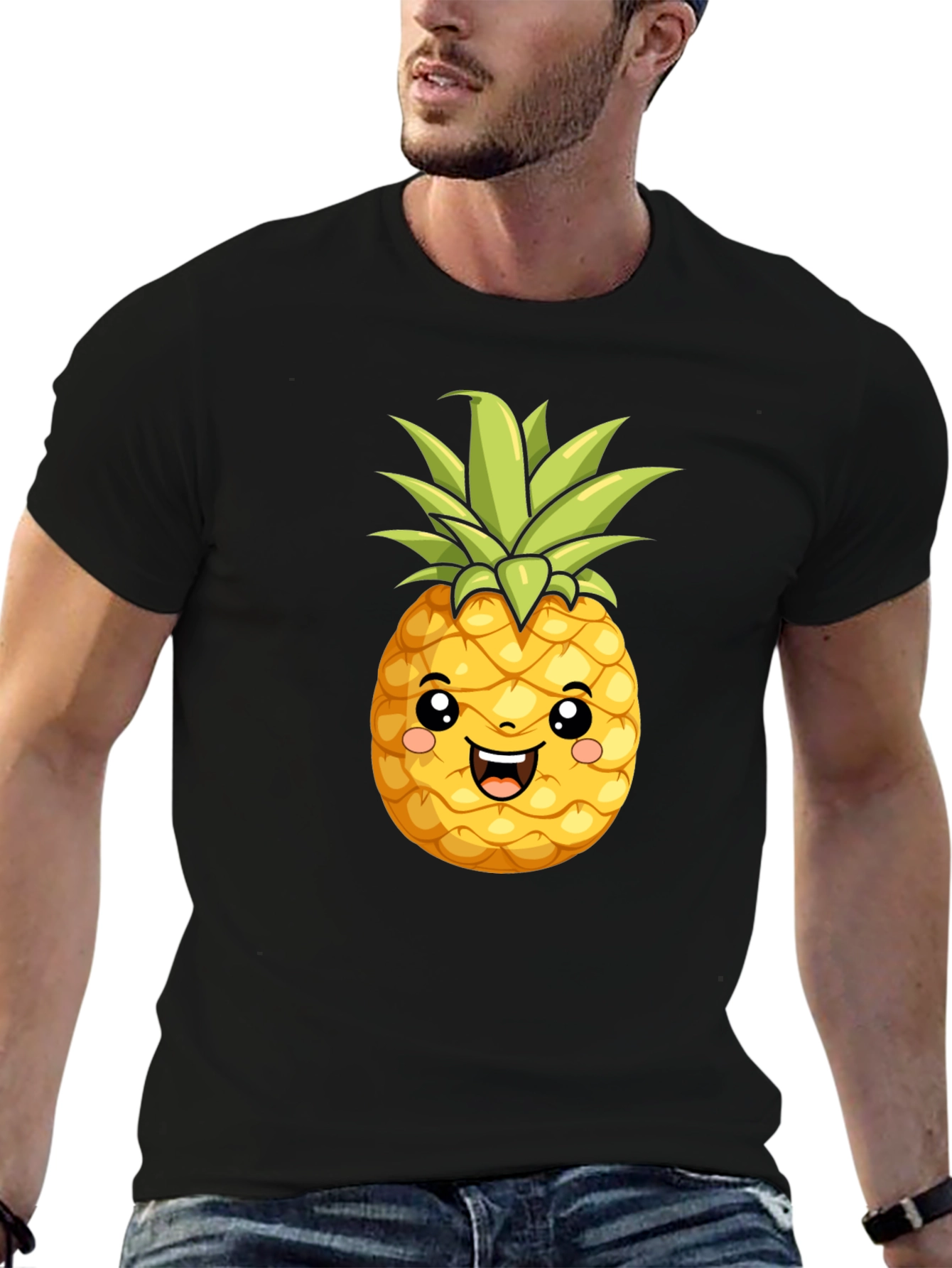 Black Cute Pineapple Graphic Black T-Shirt view 6