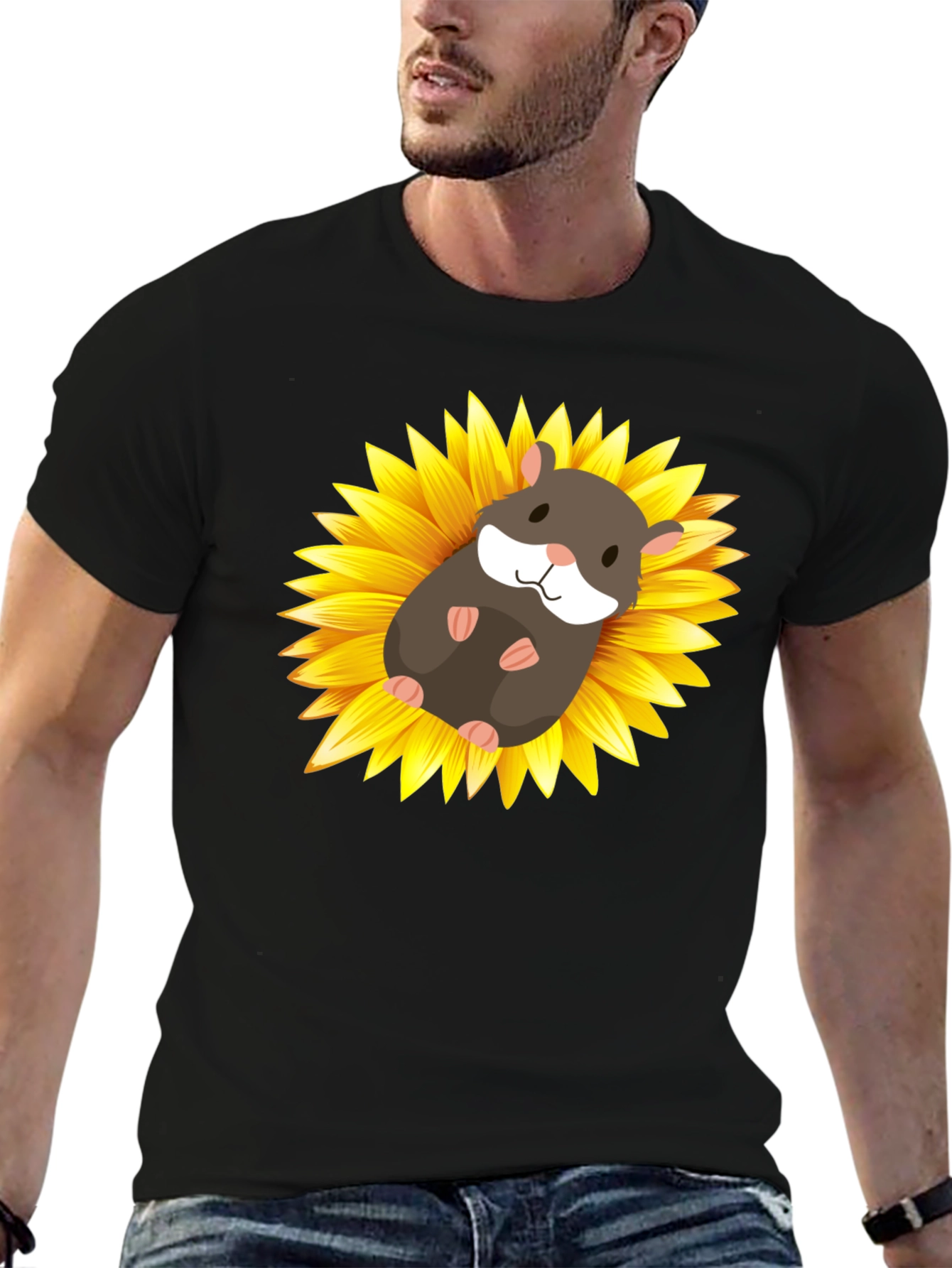 Black Hamster Sunflower Graphic T-Shirt view 6