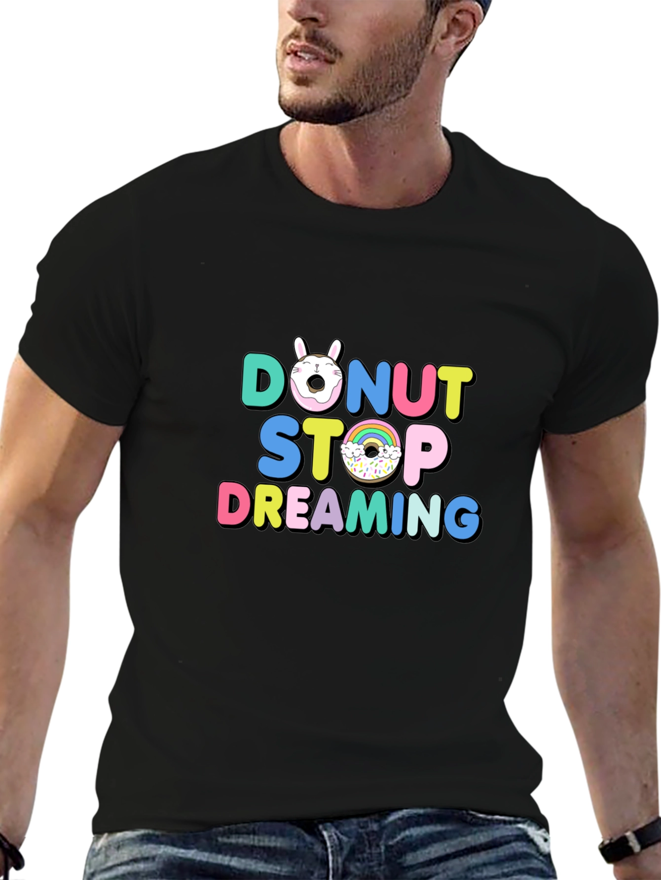 Black Donut Stop Dreaming Graphic T-Shirt view 6