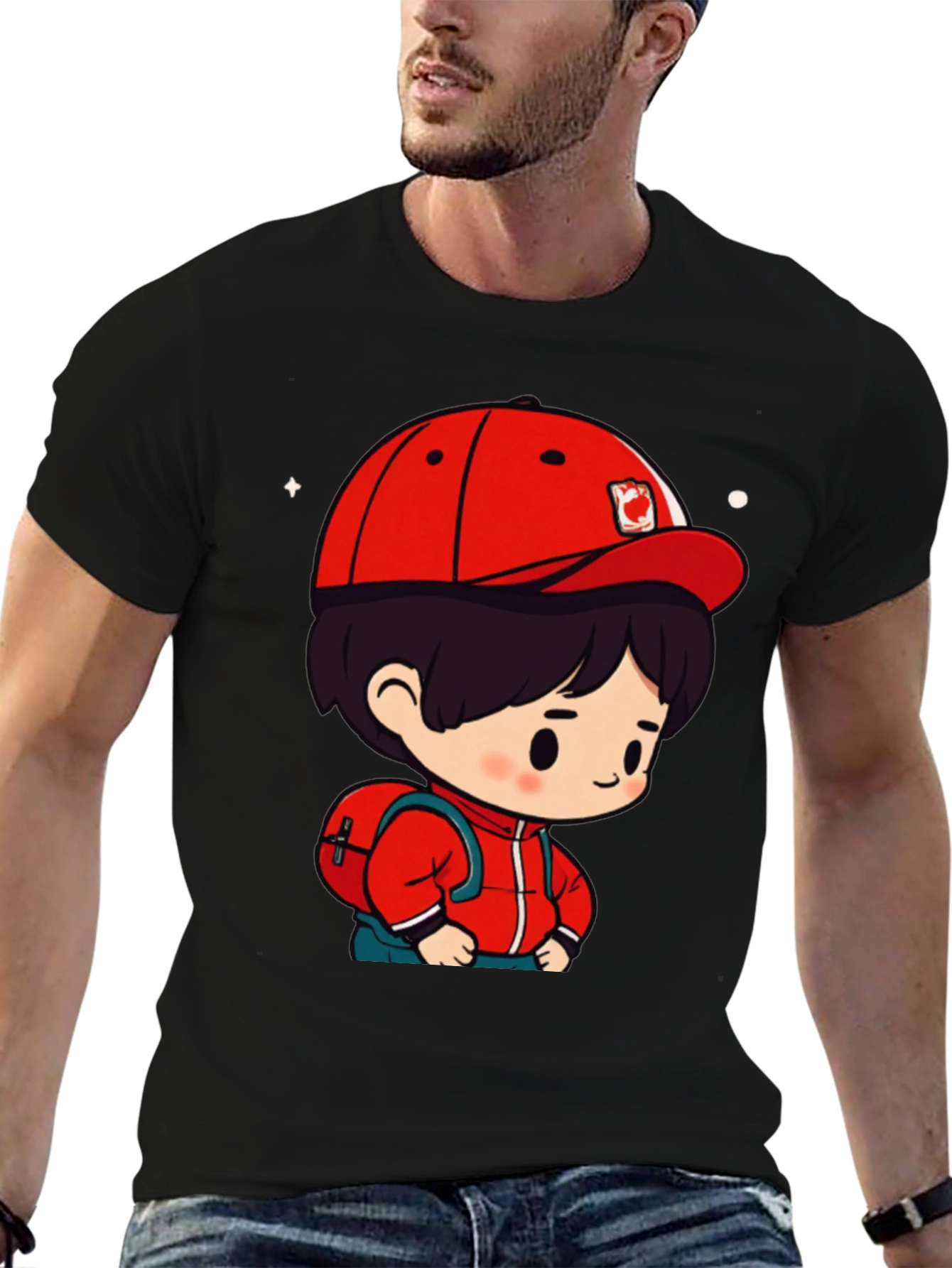 Black Cartoon Boy Black T-Shirt view 6