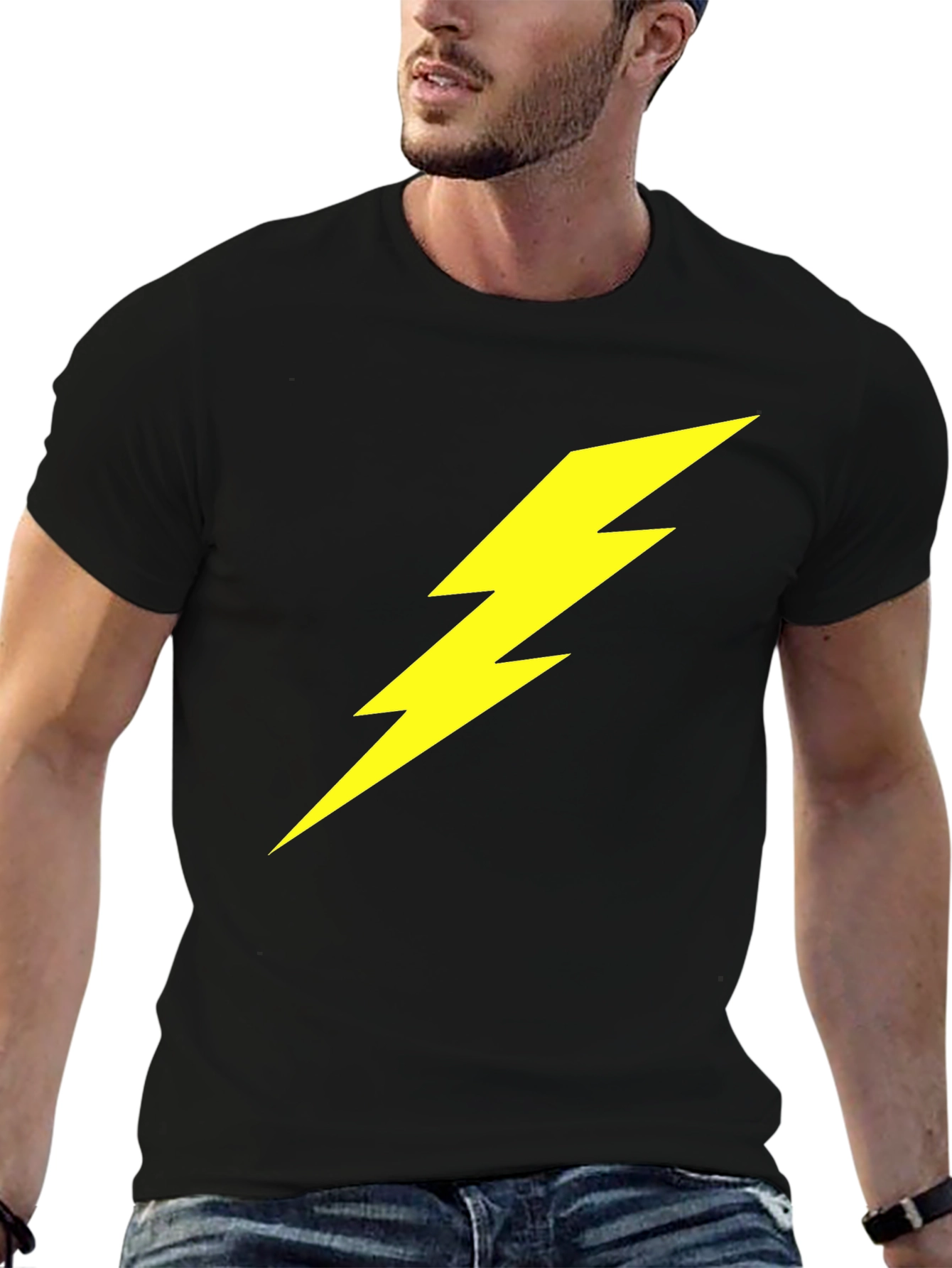 Black Lightning Bolt Graphic Tee - Bold Black T-Shirt view 6