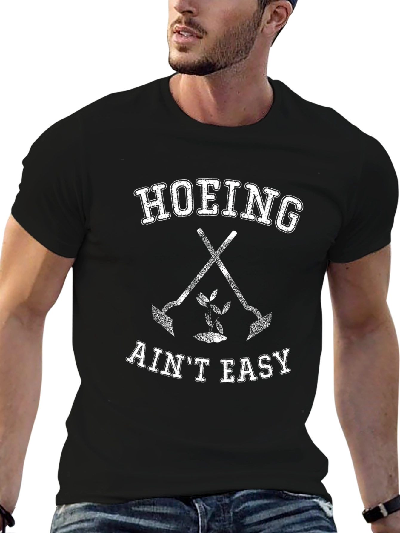 Black Hoeing Aint Easy Black T-Shirt view 6