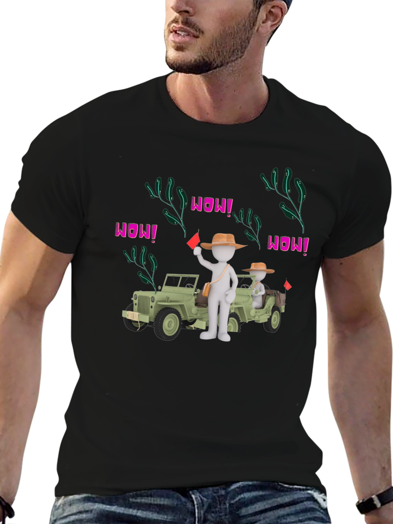 Black Cartoon Style Jeep Adventure Black T-Shirt view 6