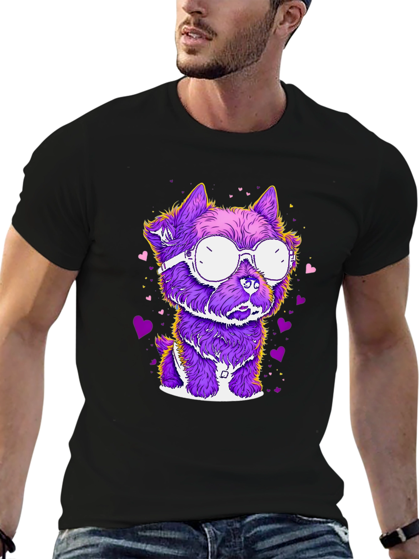 Black Dog with Glasses T-Shirt - Cool Canine Style view 6