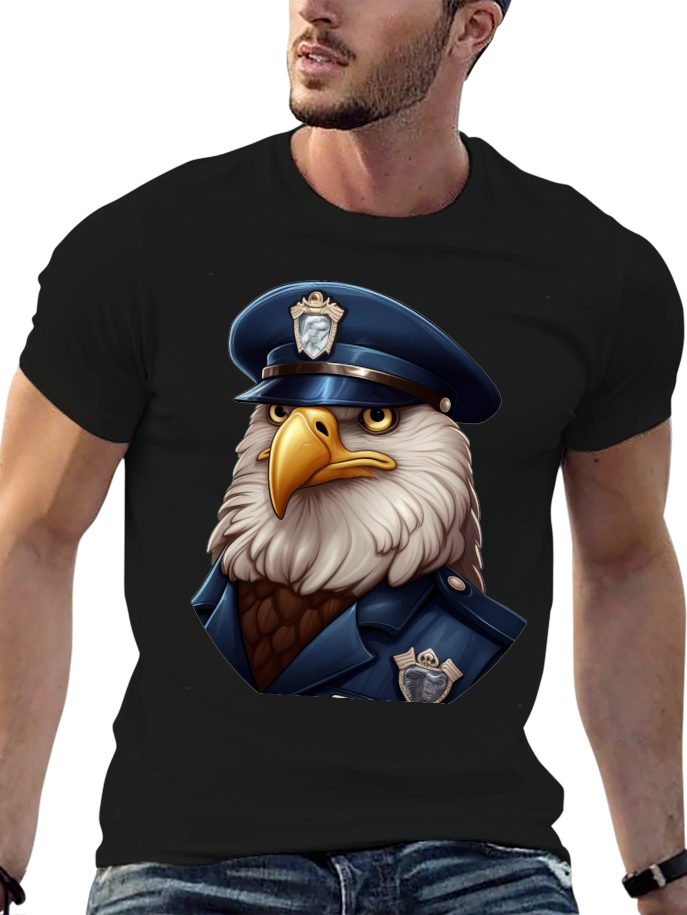 Black Eagle Police Cartoon T-Shirt view 6