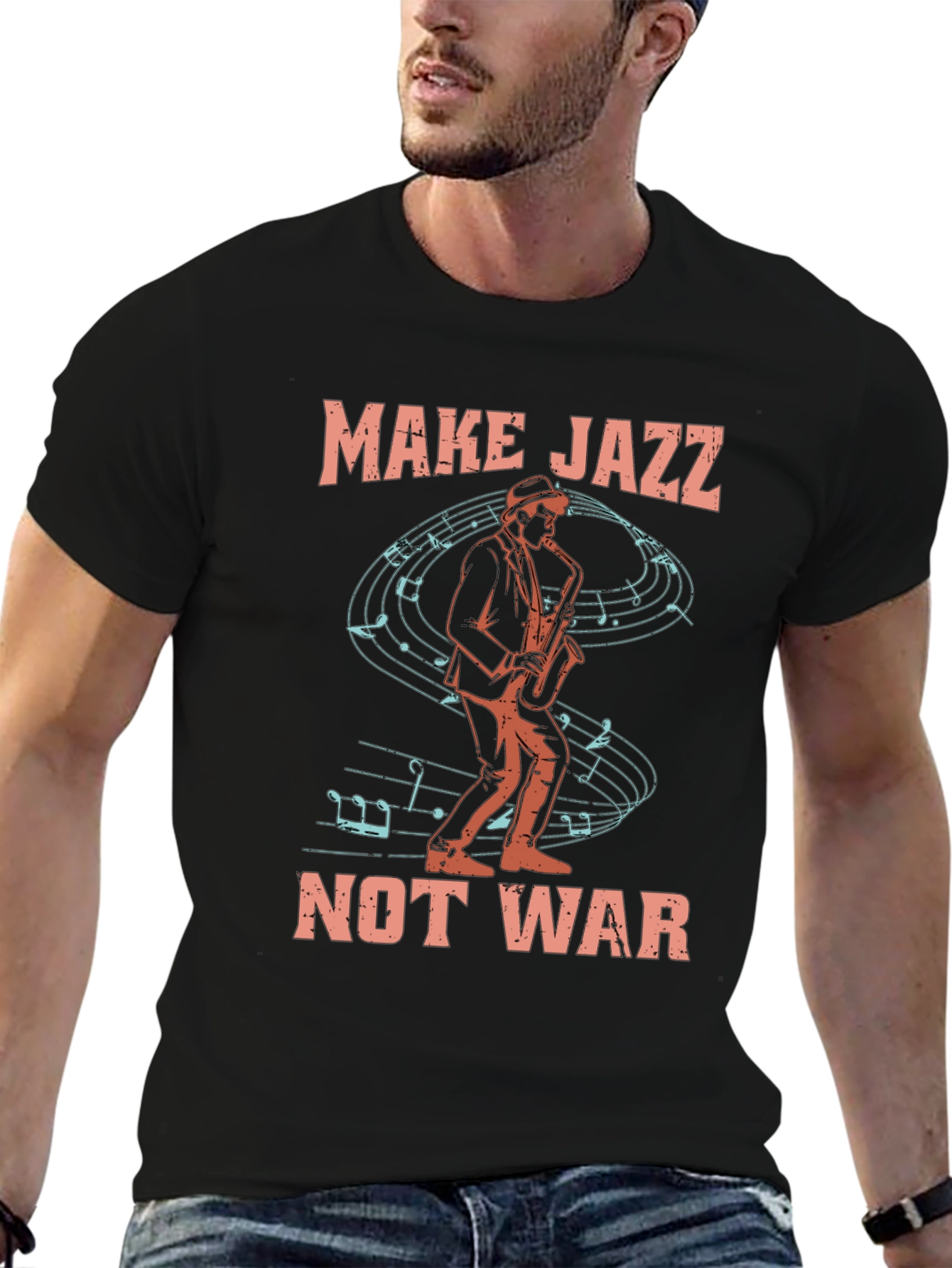 Black Make Jazz Not War T-Shirt view 6
