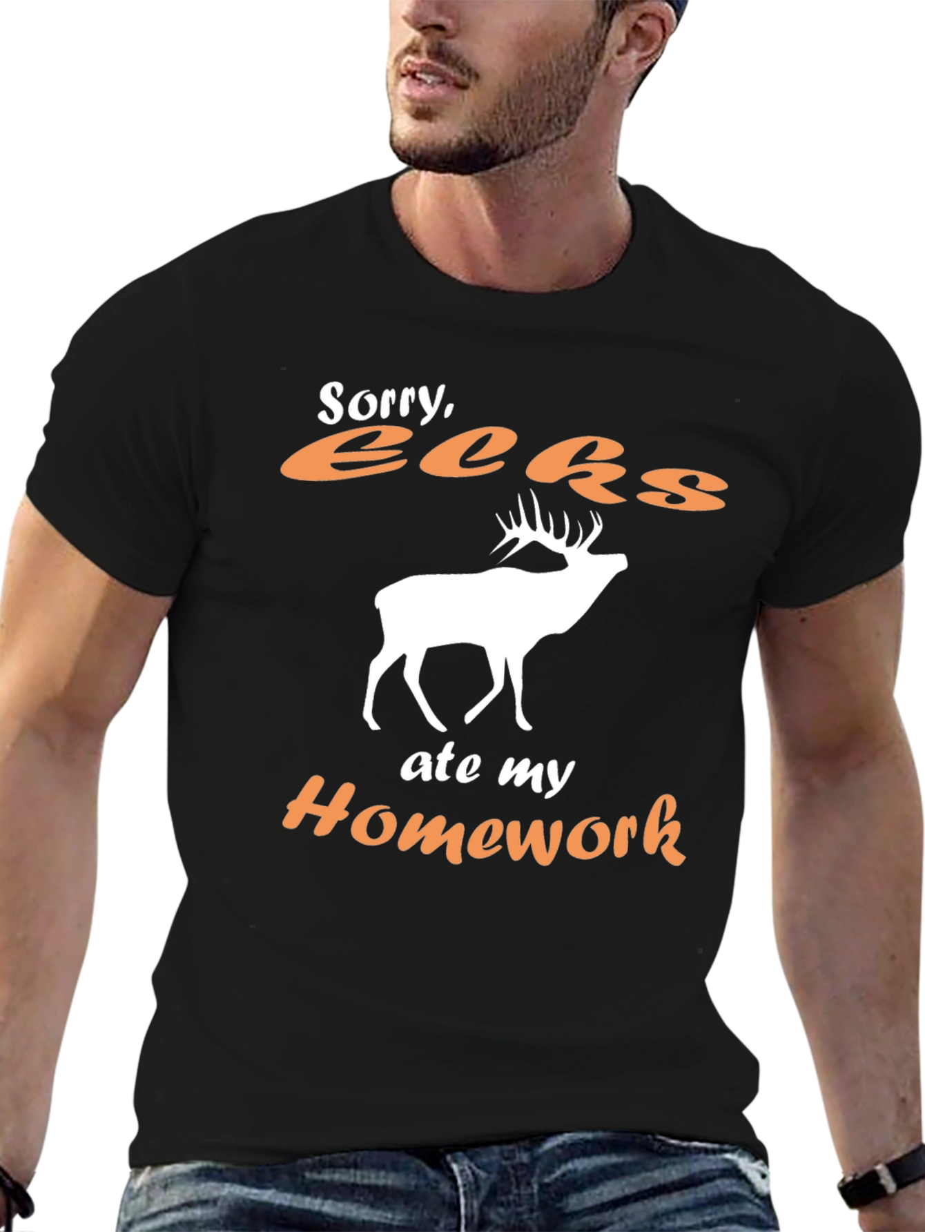 Black Funny Deer Ate My Homework T-Shirt view 6