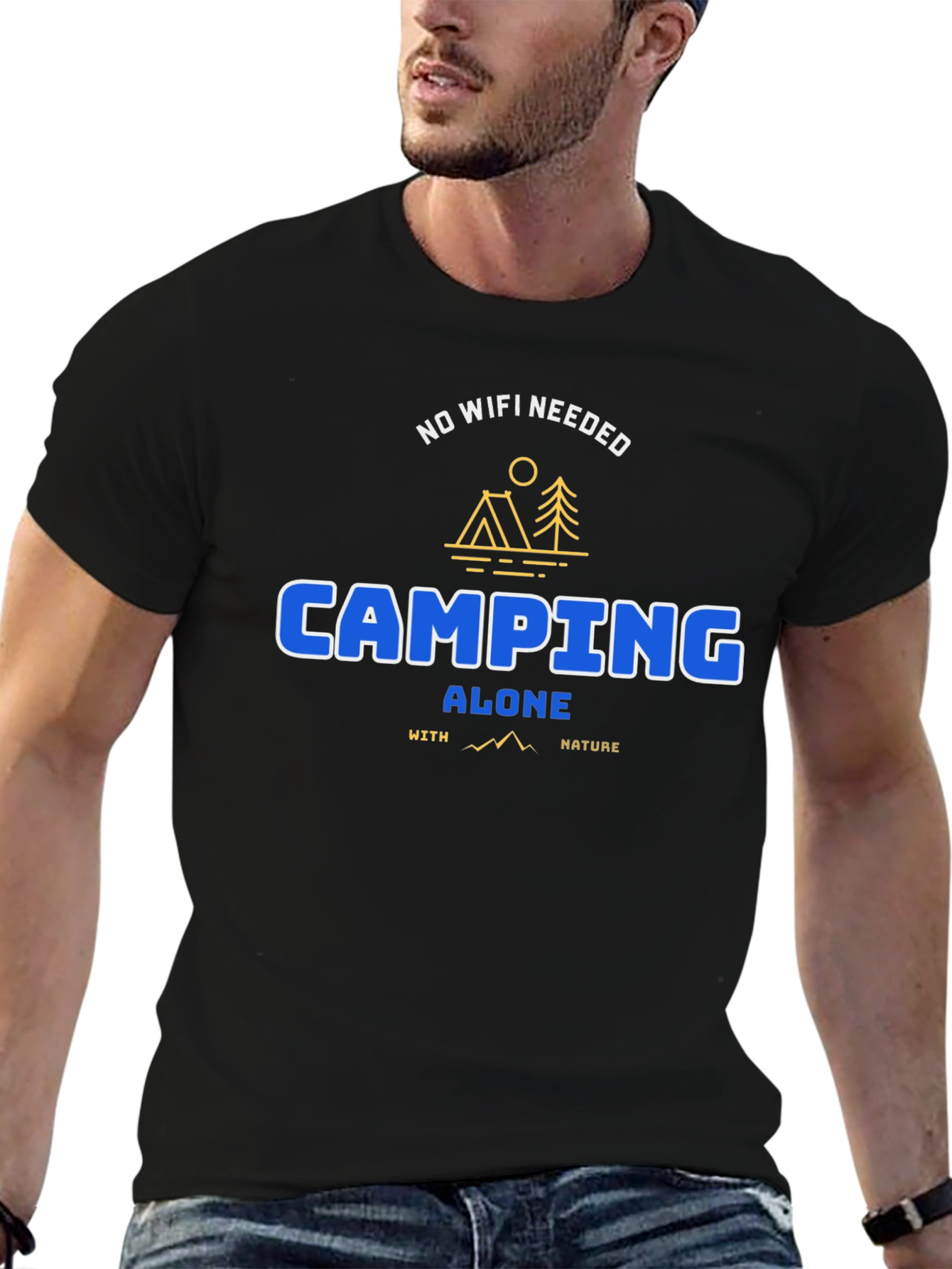 Black Camping Alone Tee: No WiFi Needed Nature Shirt view 6