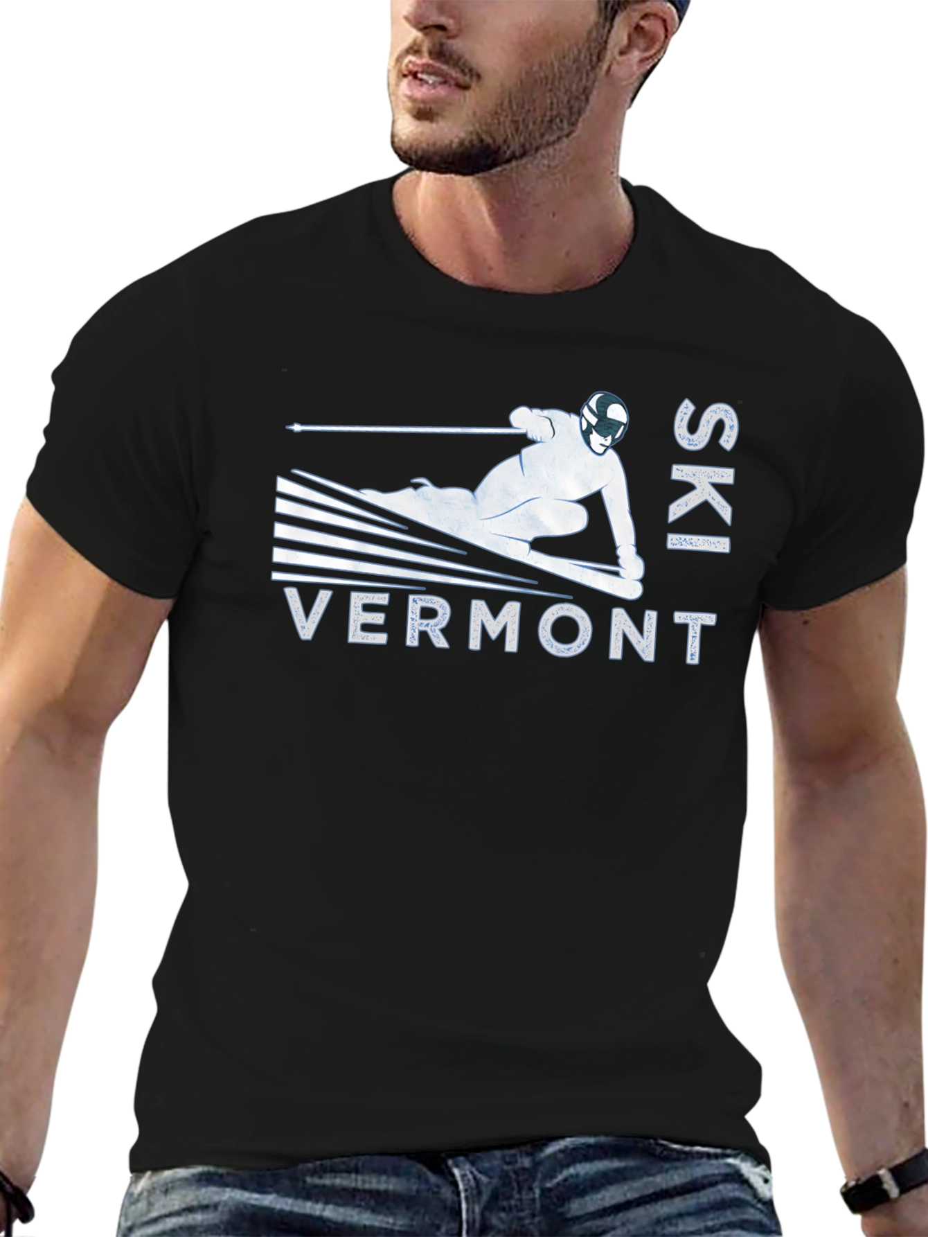Black Ski Vermont Graphic Tee - Black Cotton T-Shirt view 6