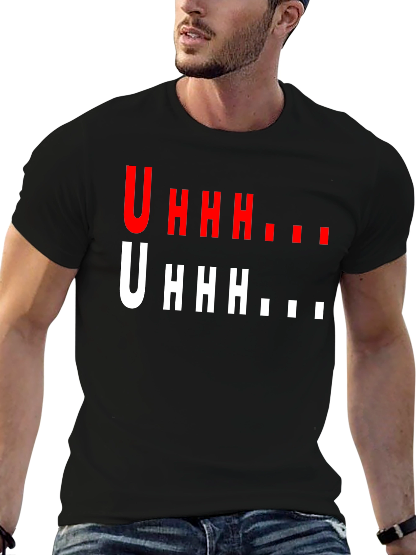 Black Uhhh Graphic T-Shirt - Funny Casual Tee view 6