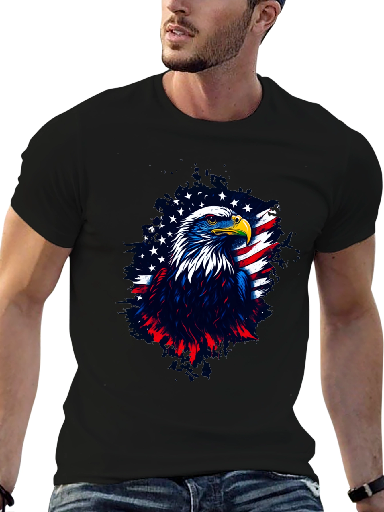 Black Patriotic Eagle Graphic Tee - Men's Black T-Shirt view 6