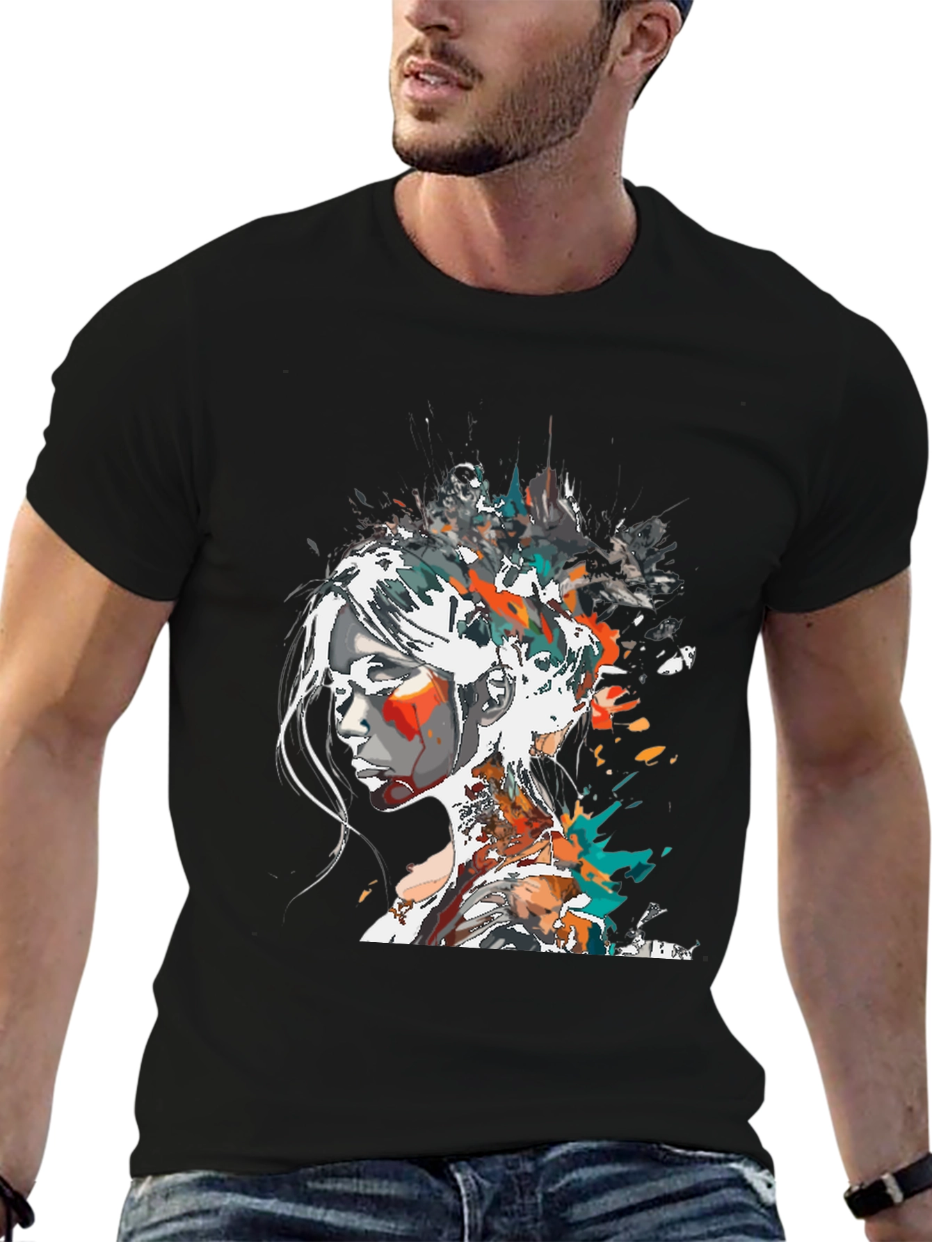 Black Abstract Woman Graphic Tee - Black view 6