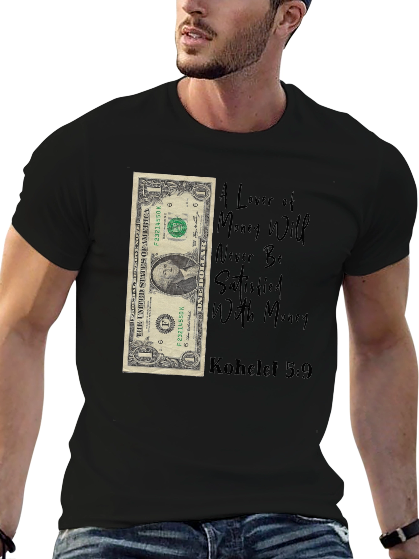 Black Money Lover T-Shirt - Kohelet 5:9 - Unisex view 6