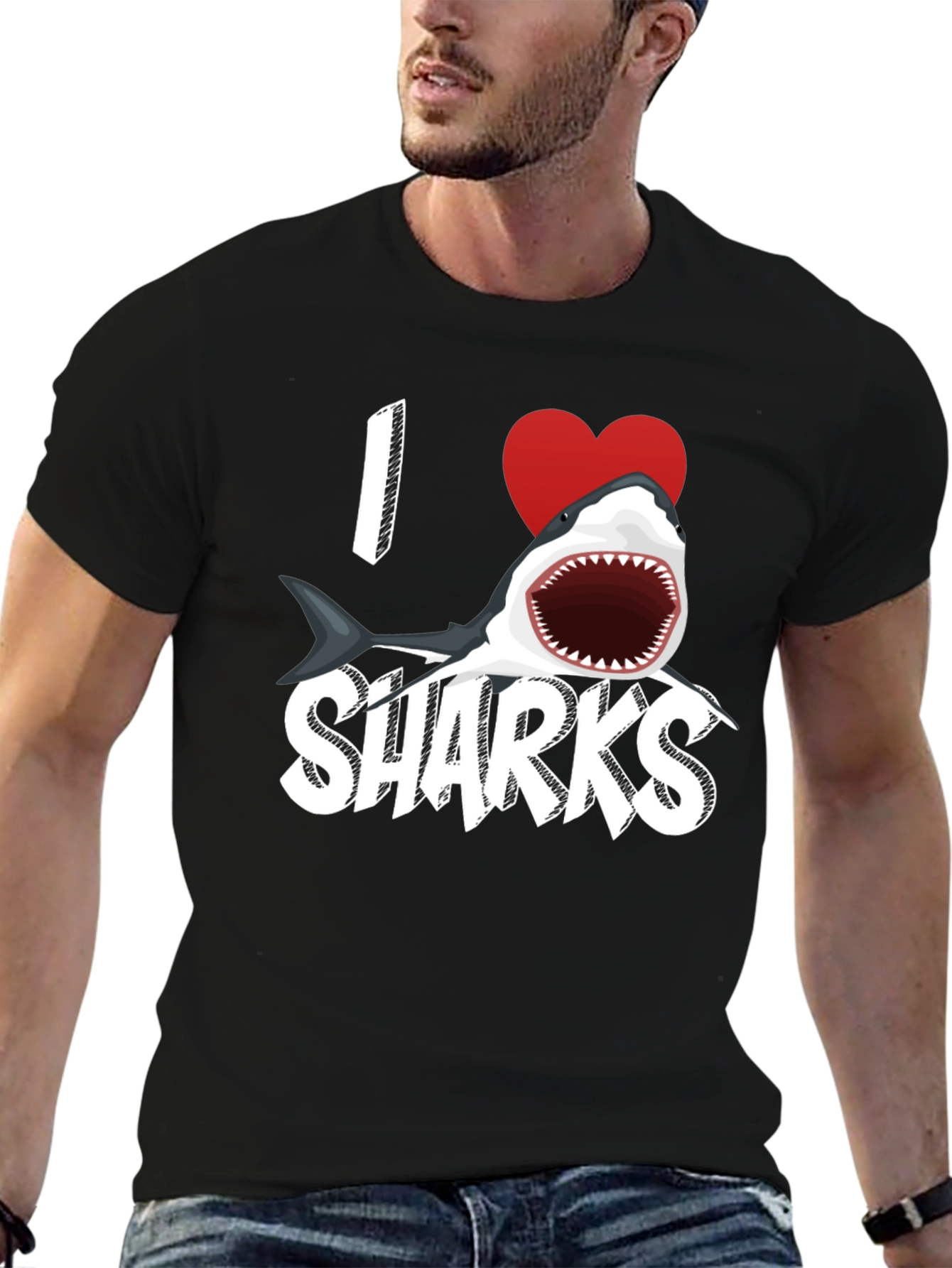 Black I Heart Sharks Graphic Tee - Black view 6