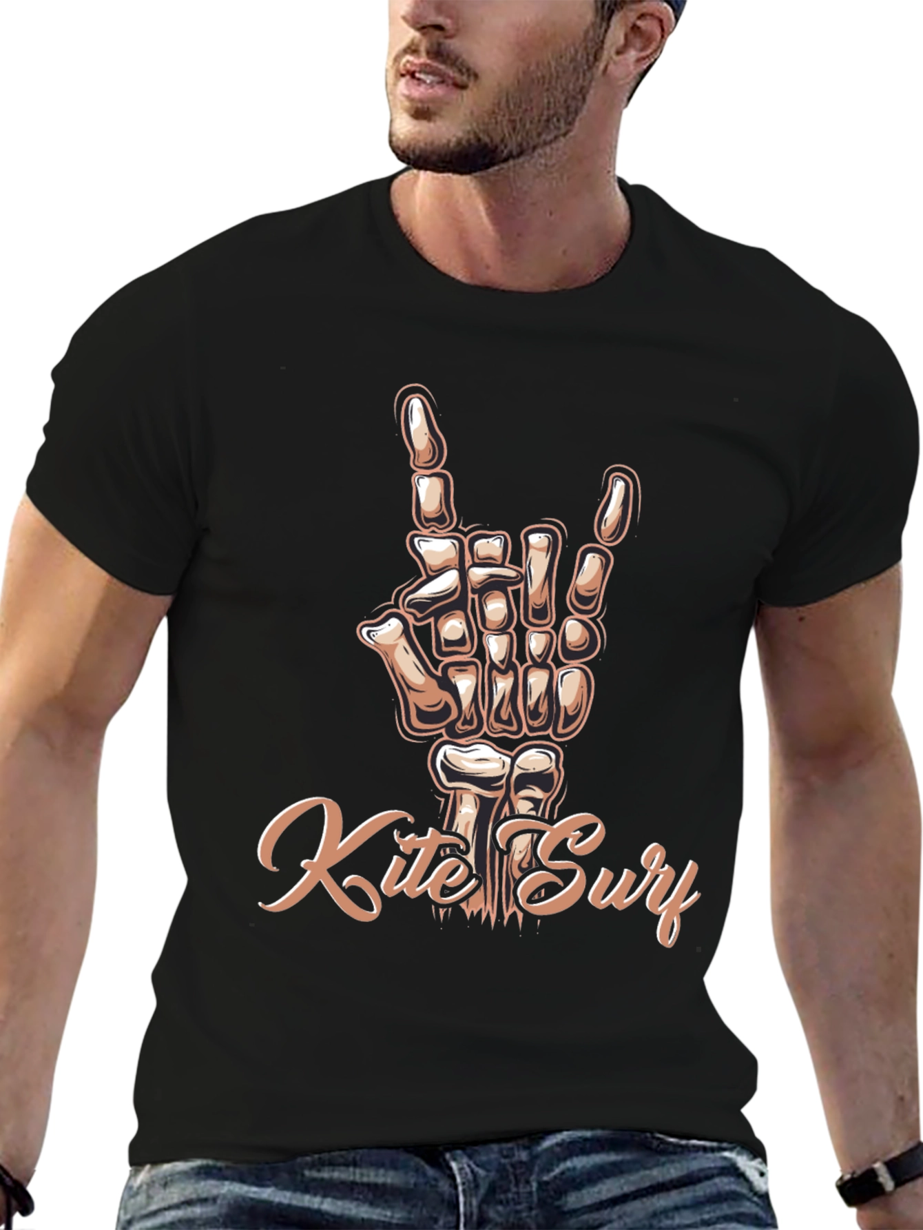 Black Kite Surf Skeleton Hand T-Shirt - Rock On! view 6