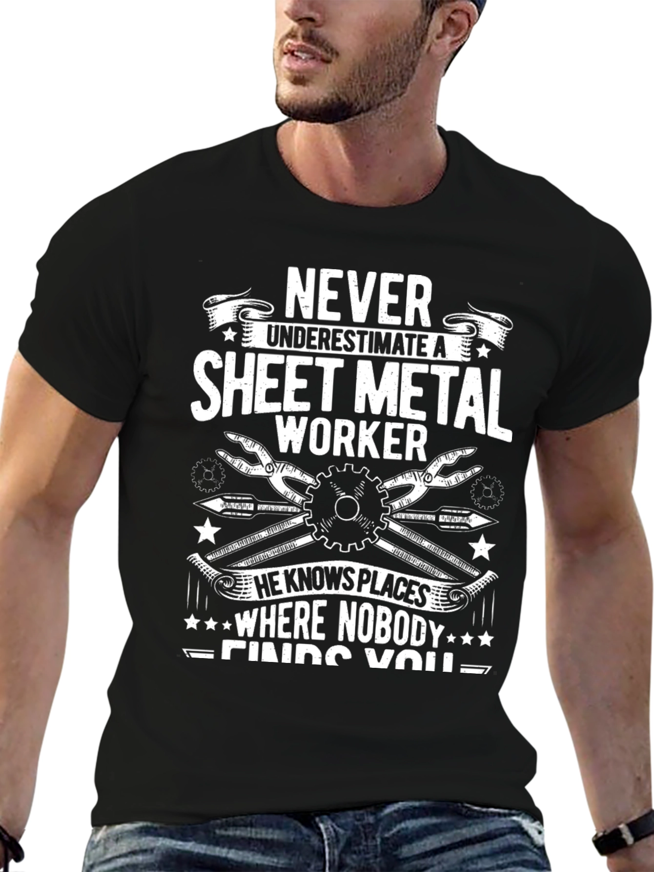Black Sheet Metal Worker T-Shirt: Never Underestimate view 6