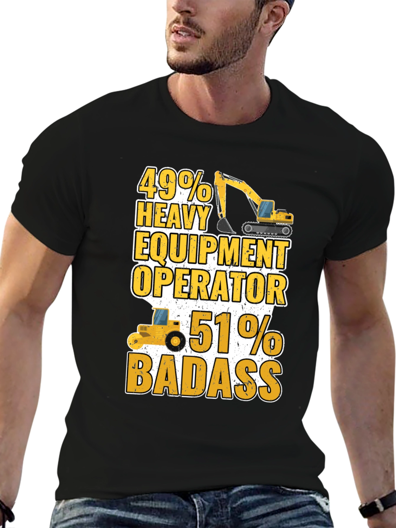 Black Heavy Equipment Operator Badass T-Shirt view 6