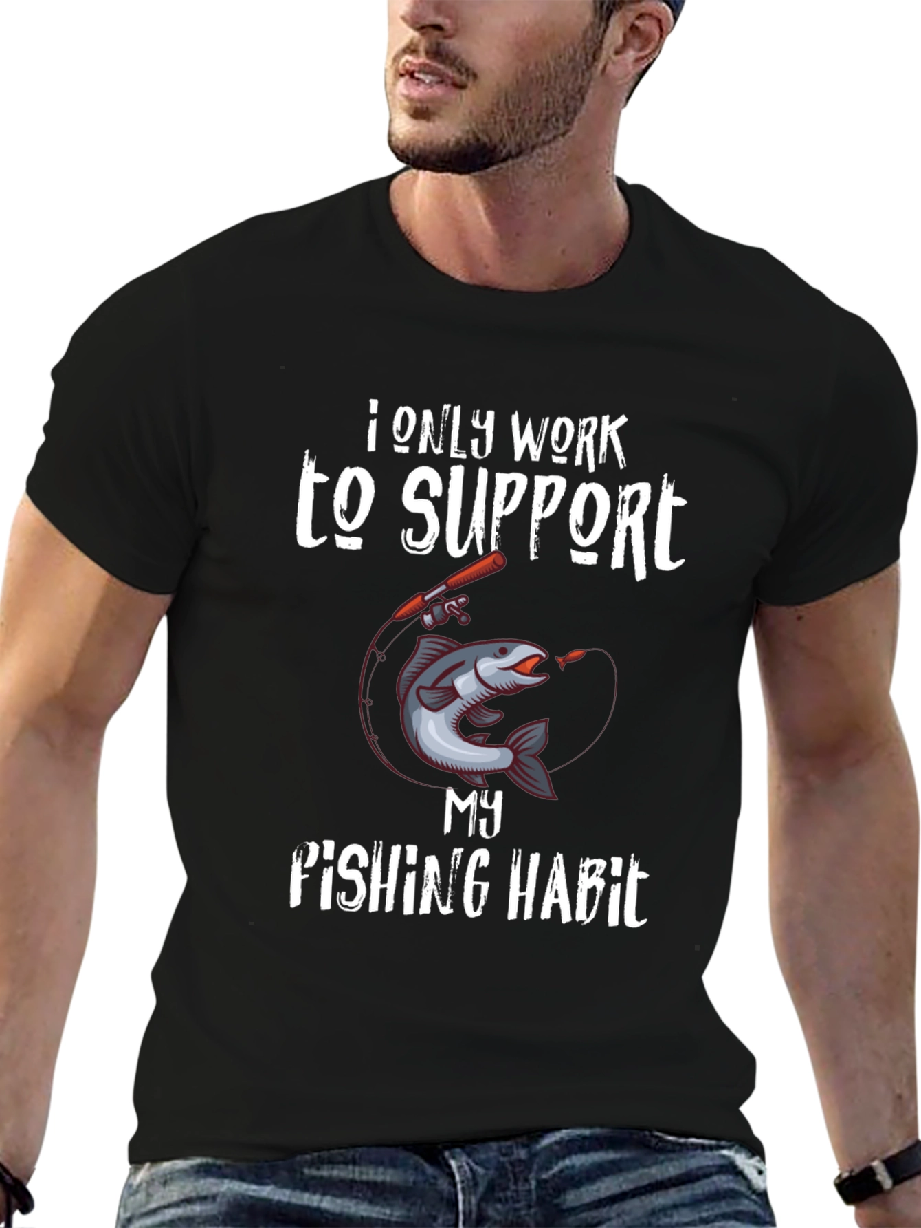 Black Fishing Habit T-Shirt - Funny Angler Tee view 6