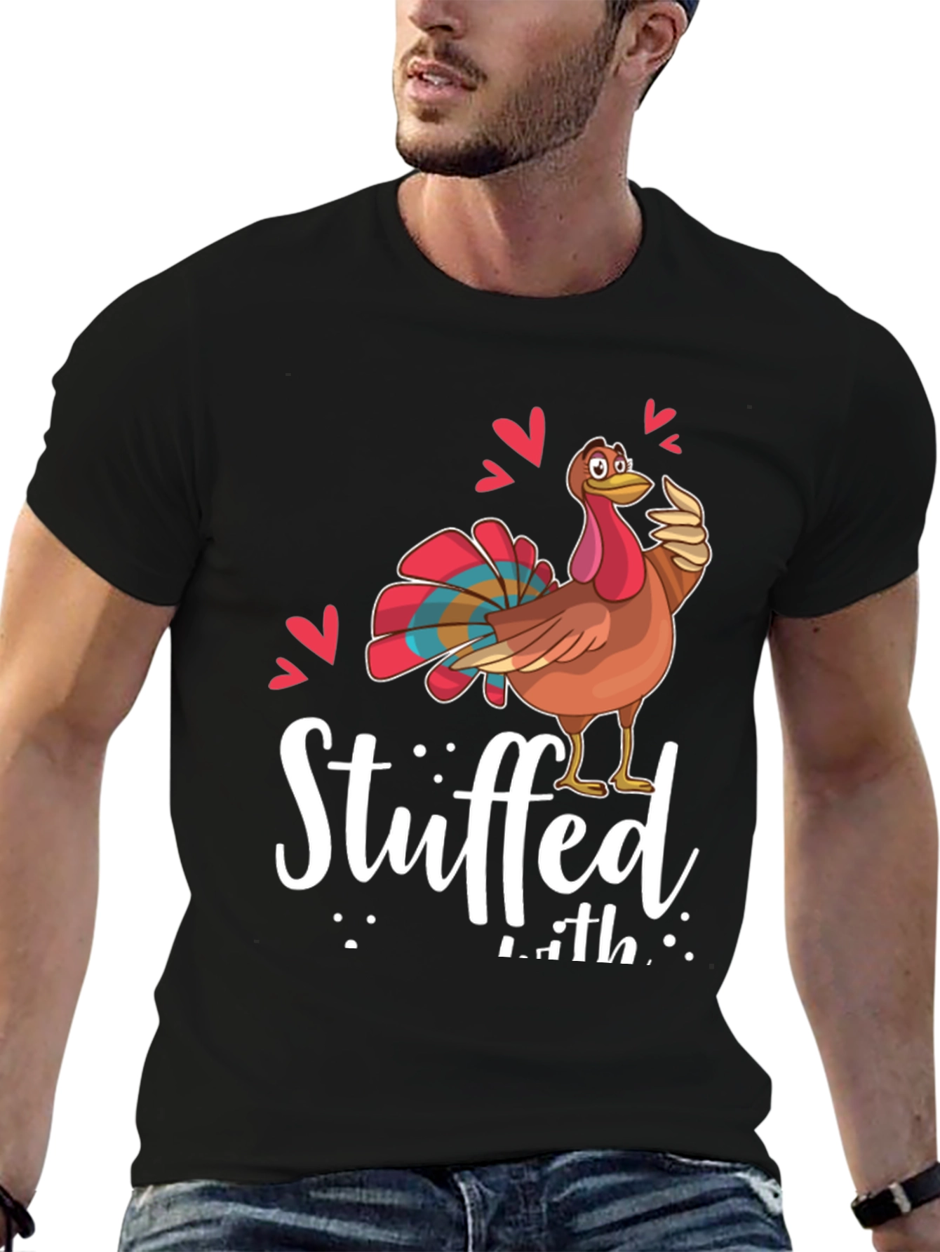 Black Funny Thanksgiving Turkey Stuffed With Love Graphic Tee view 6