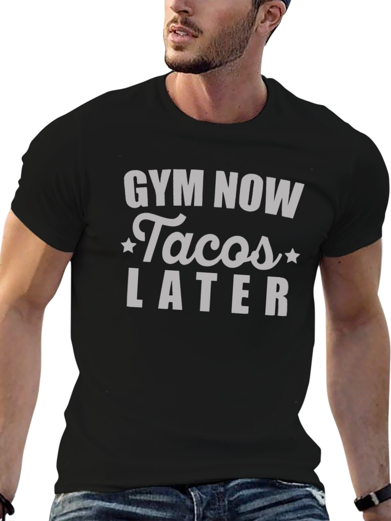 Black Gym Now Tacos Later Graphic Tee view 6