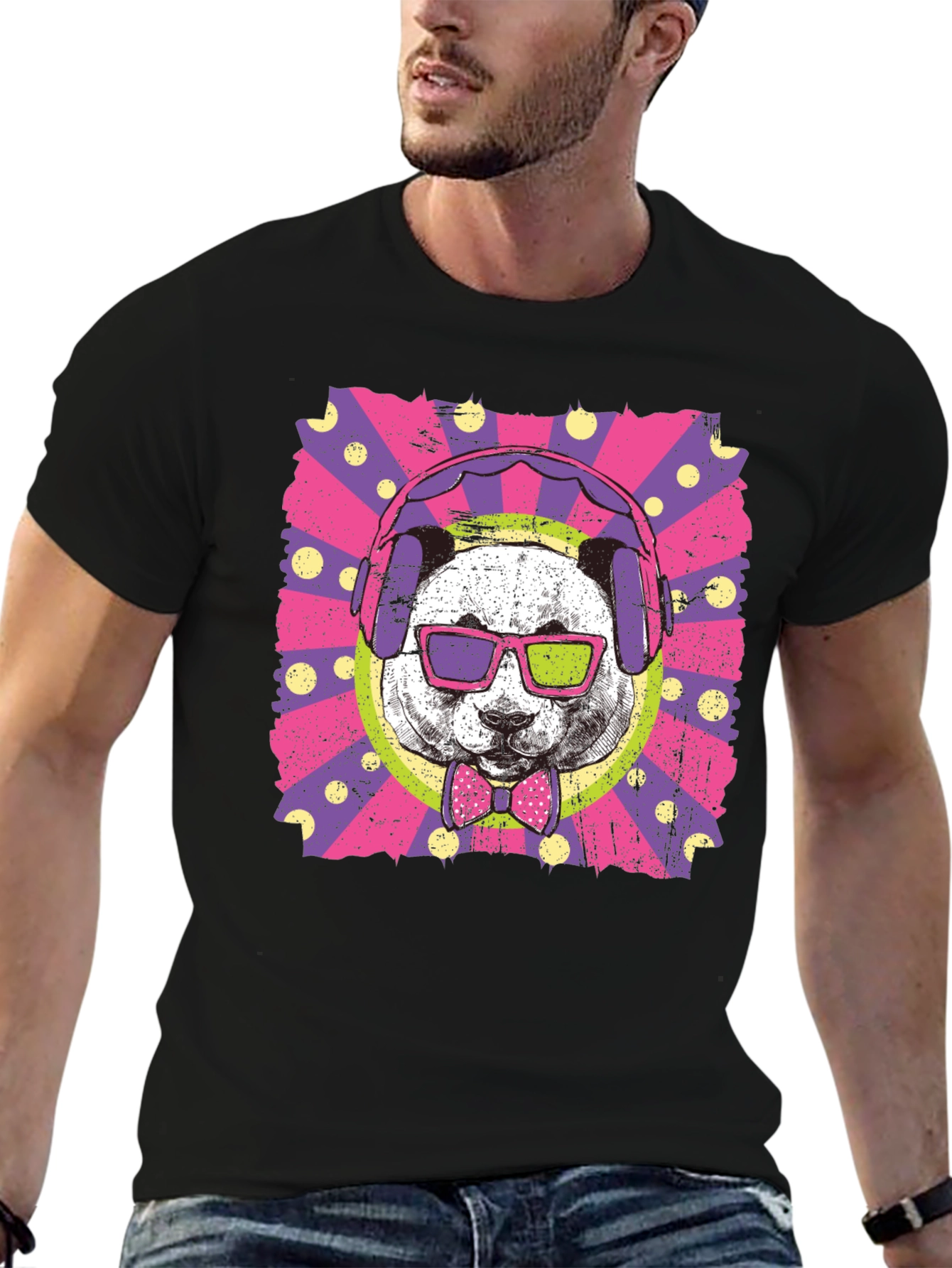 Black Cool Panda Graphic Tee view 6