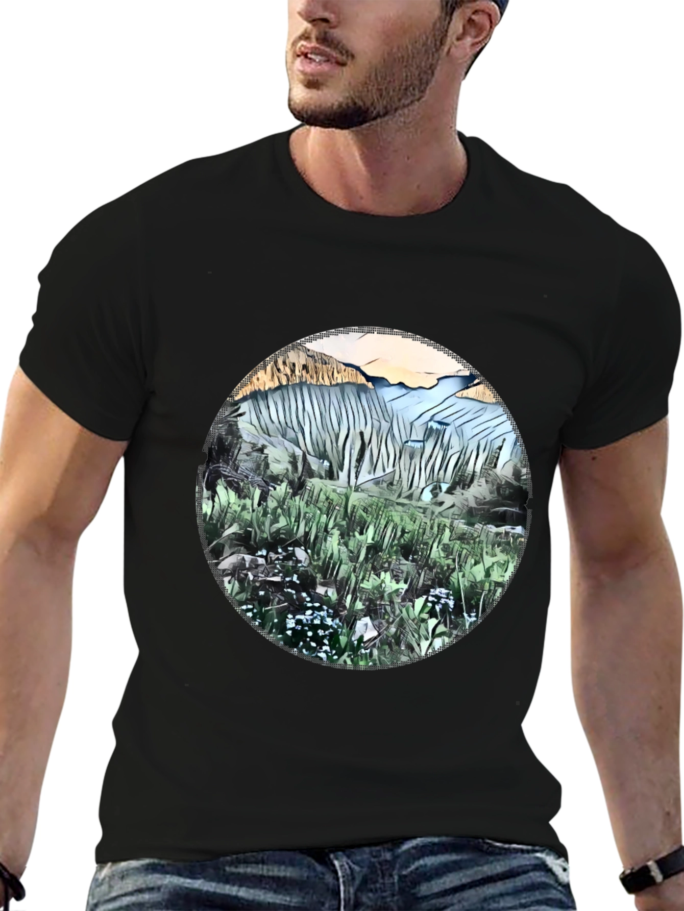 Black Nature Scene Graphic T-Shirt view 6