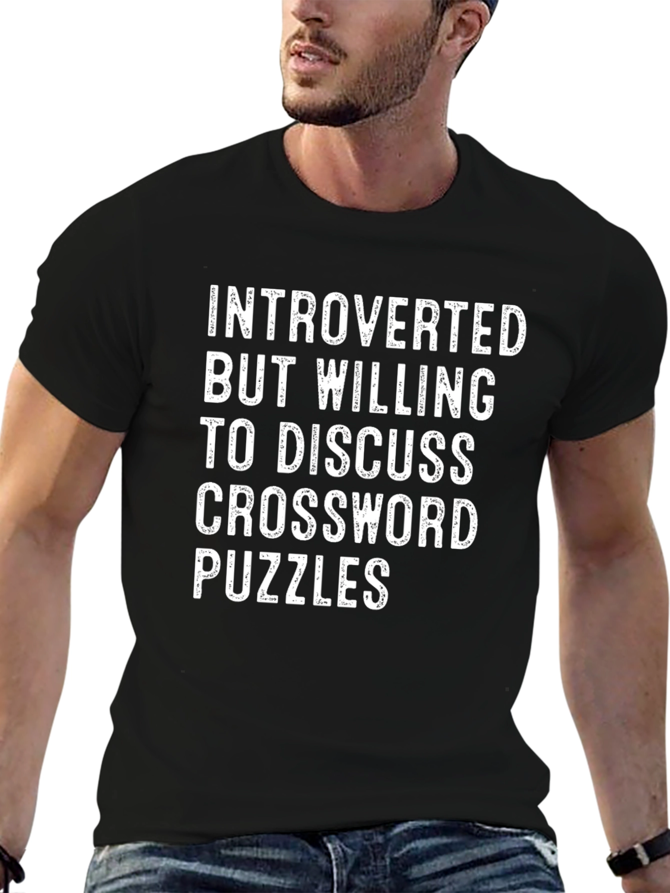 Black Introverted Crossword Puzzles T-Shirt view 6
