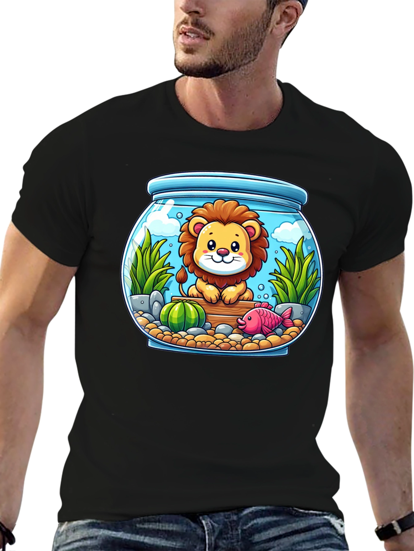 Black Lion in Fishbowl Graphic Tee view 6