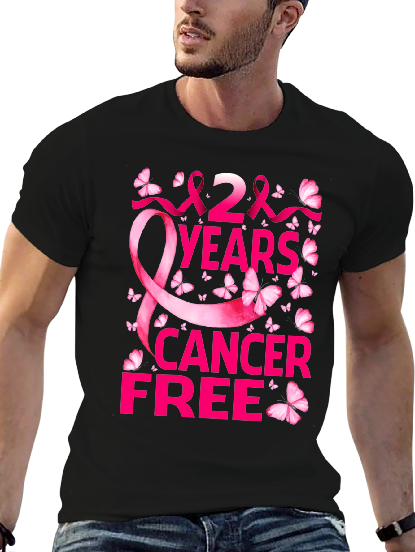 Black 2 Years Cancer Free T-Shirt view 6