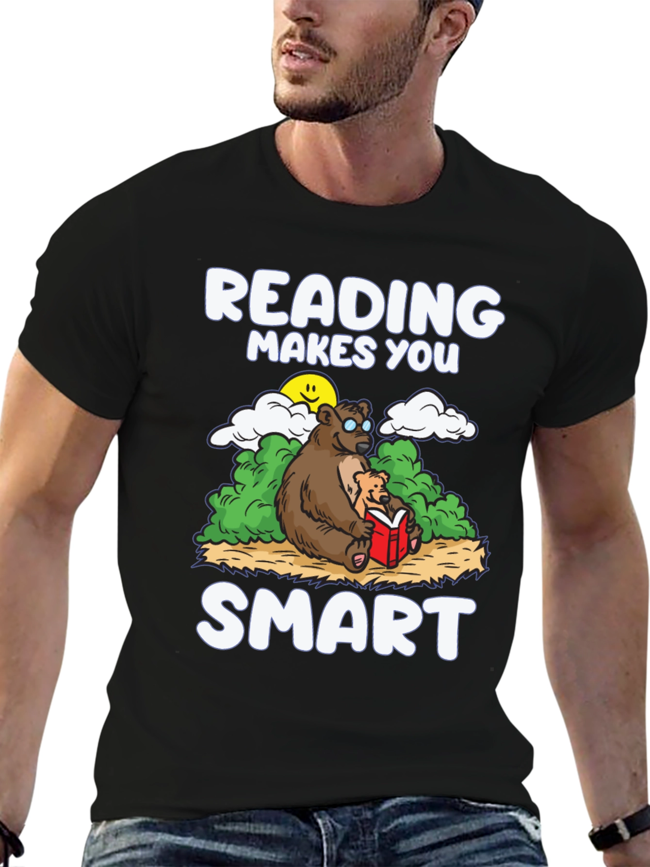 Black Reading Makes You Smart T-Shirt - Bear Design view 6