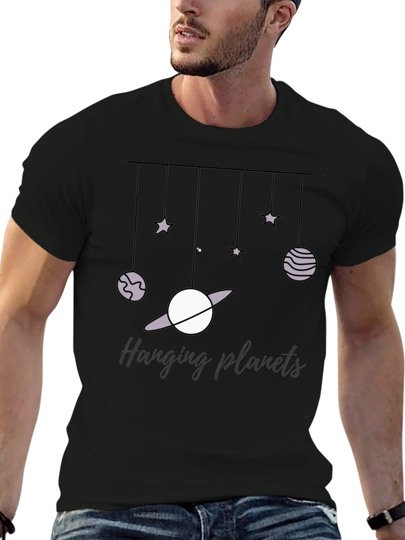 Black Hanging Planets Graphic Tee - Stylish Comfort view 6