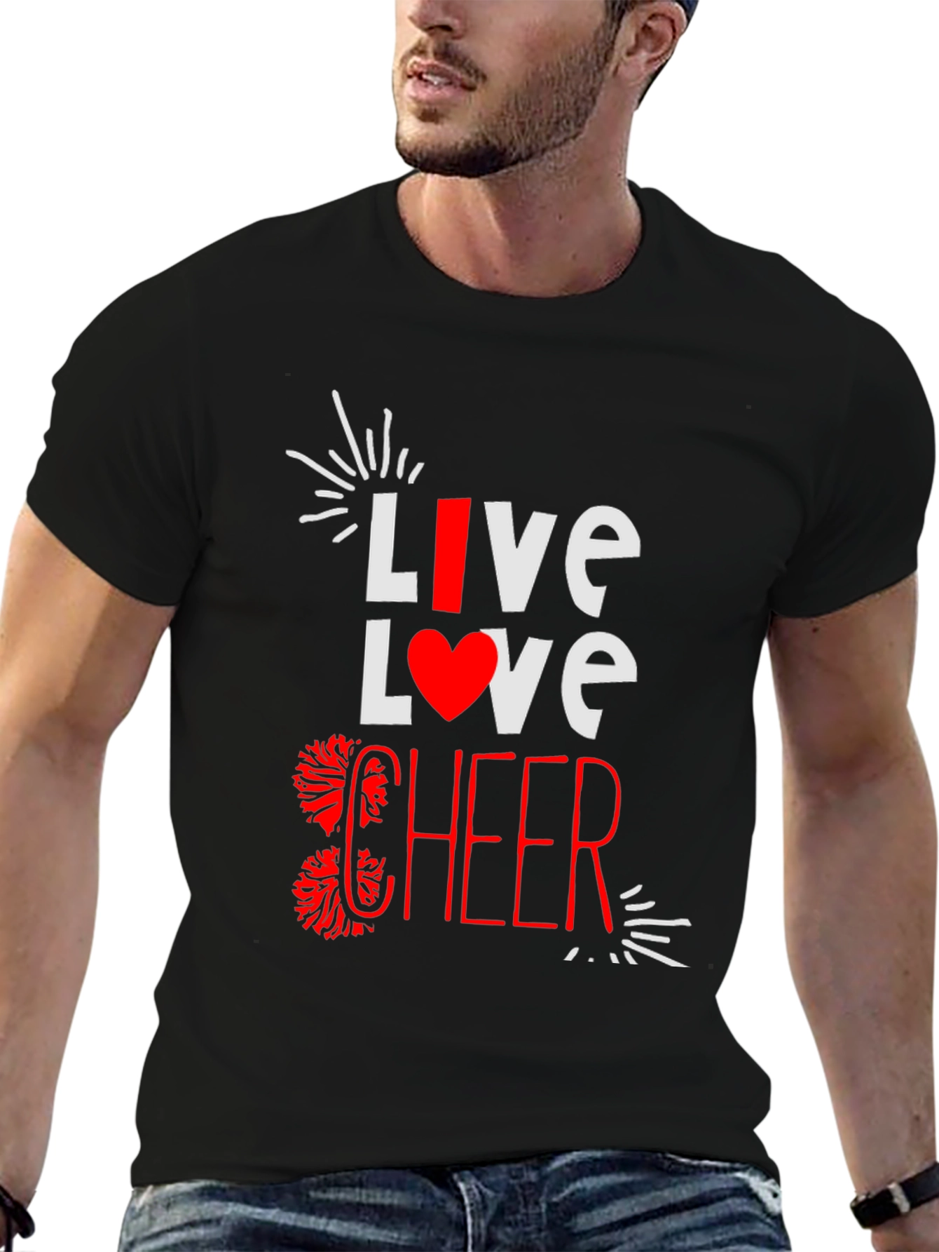 Black Live Love Cheer T-Shirt - Black Cotton Blend Tee view 6