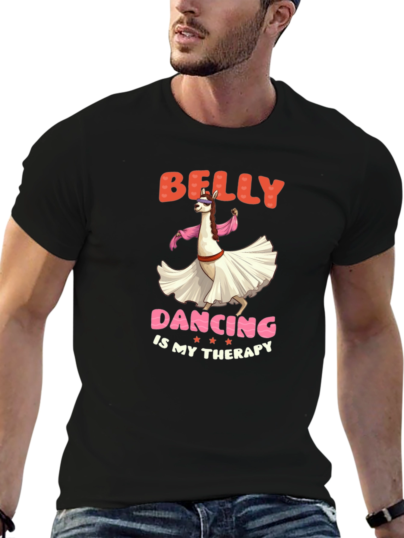 Black Belly Dancing Llama T-Shirt - Therapy Tee view 6