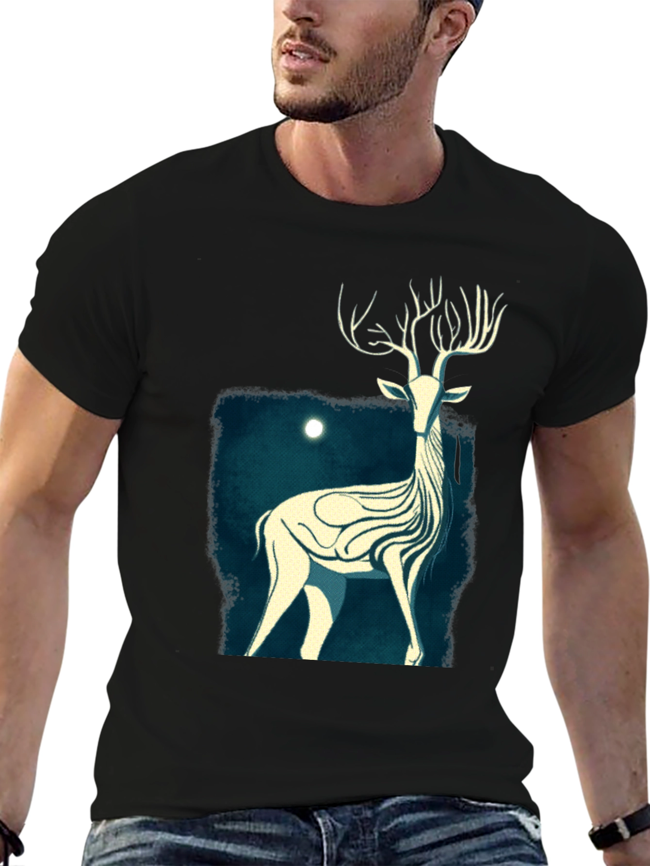 Black Mystic Stag Graphic Tee - Black Cotton T-Shirt view 6