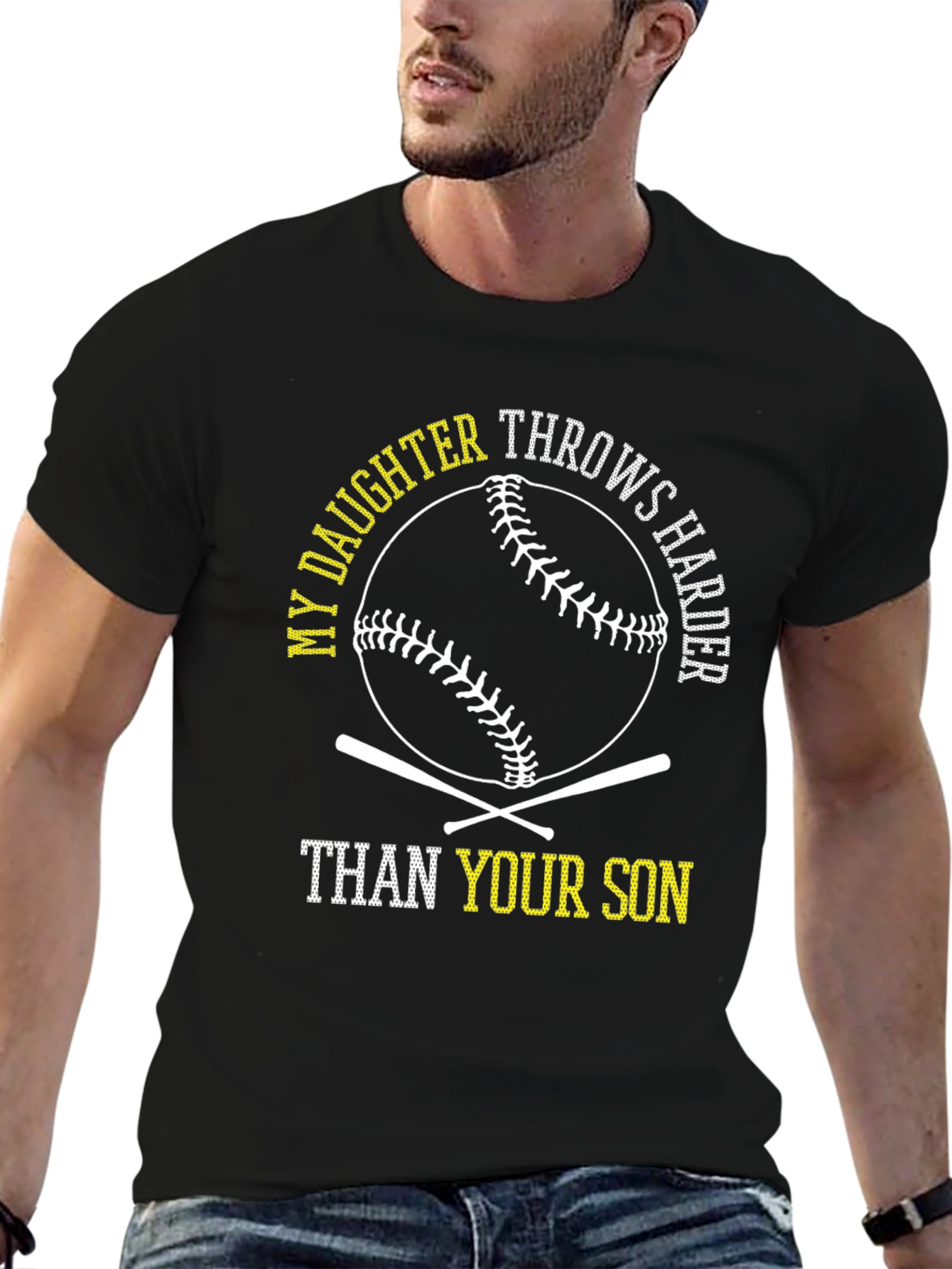 Black My Daughter Throws Harder Baseball T-Shirt view 6