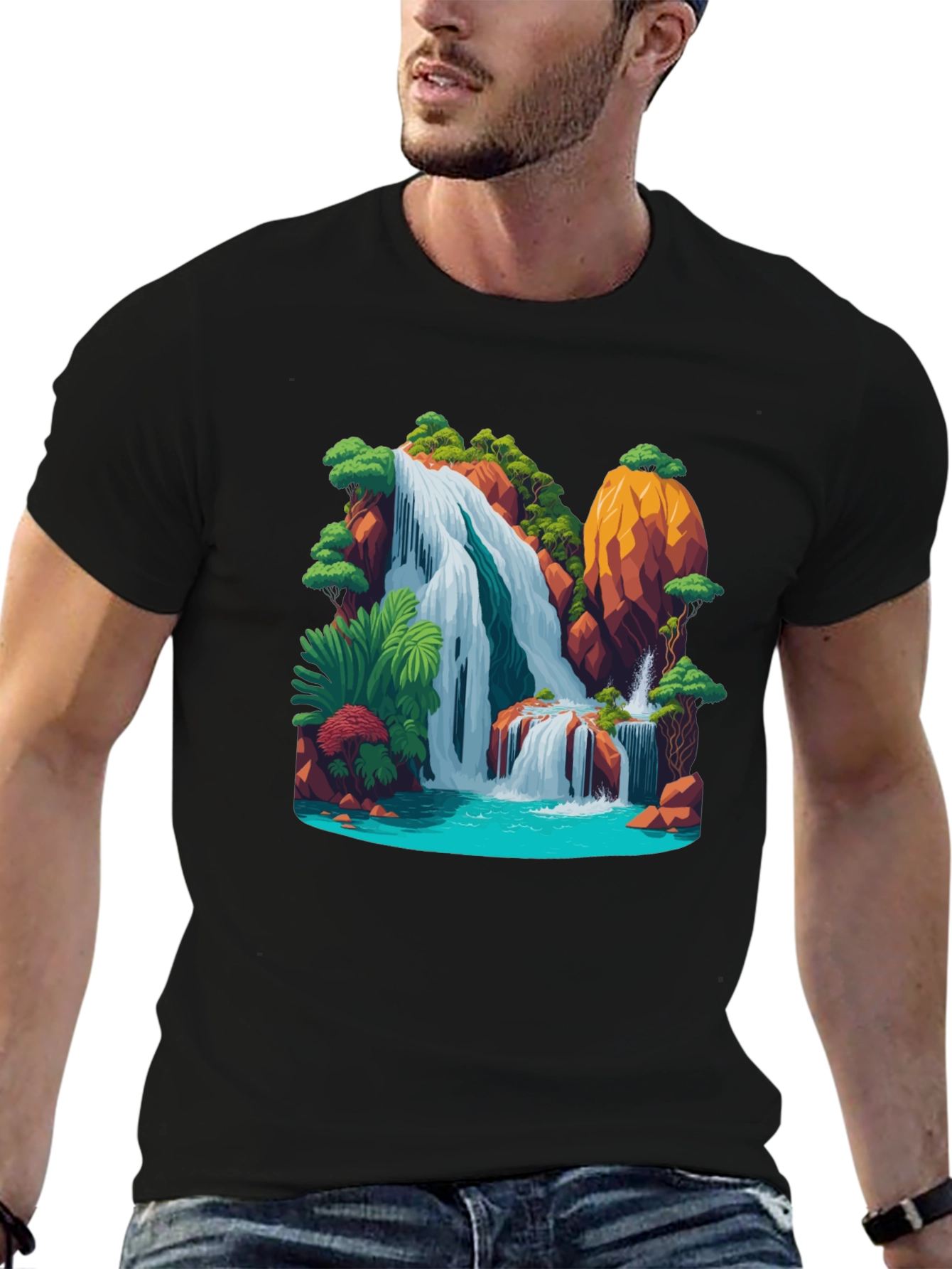 Black Waterfall Graphic Black T-Shirt view 6