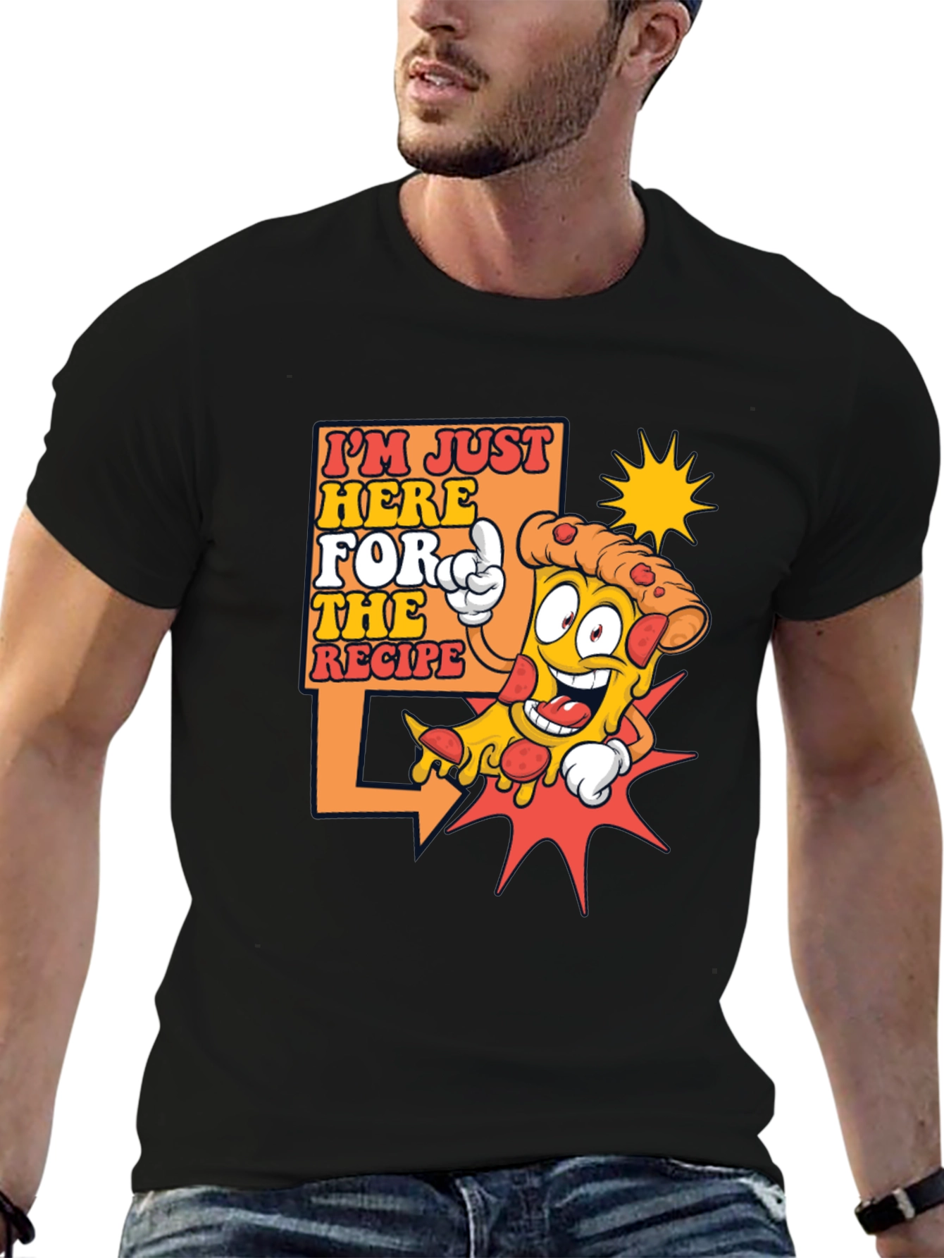 Black Funny Pizza Recipe T-Shirt - Foodie Tee view 6