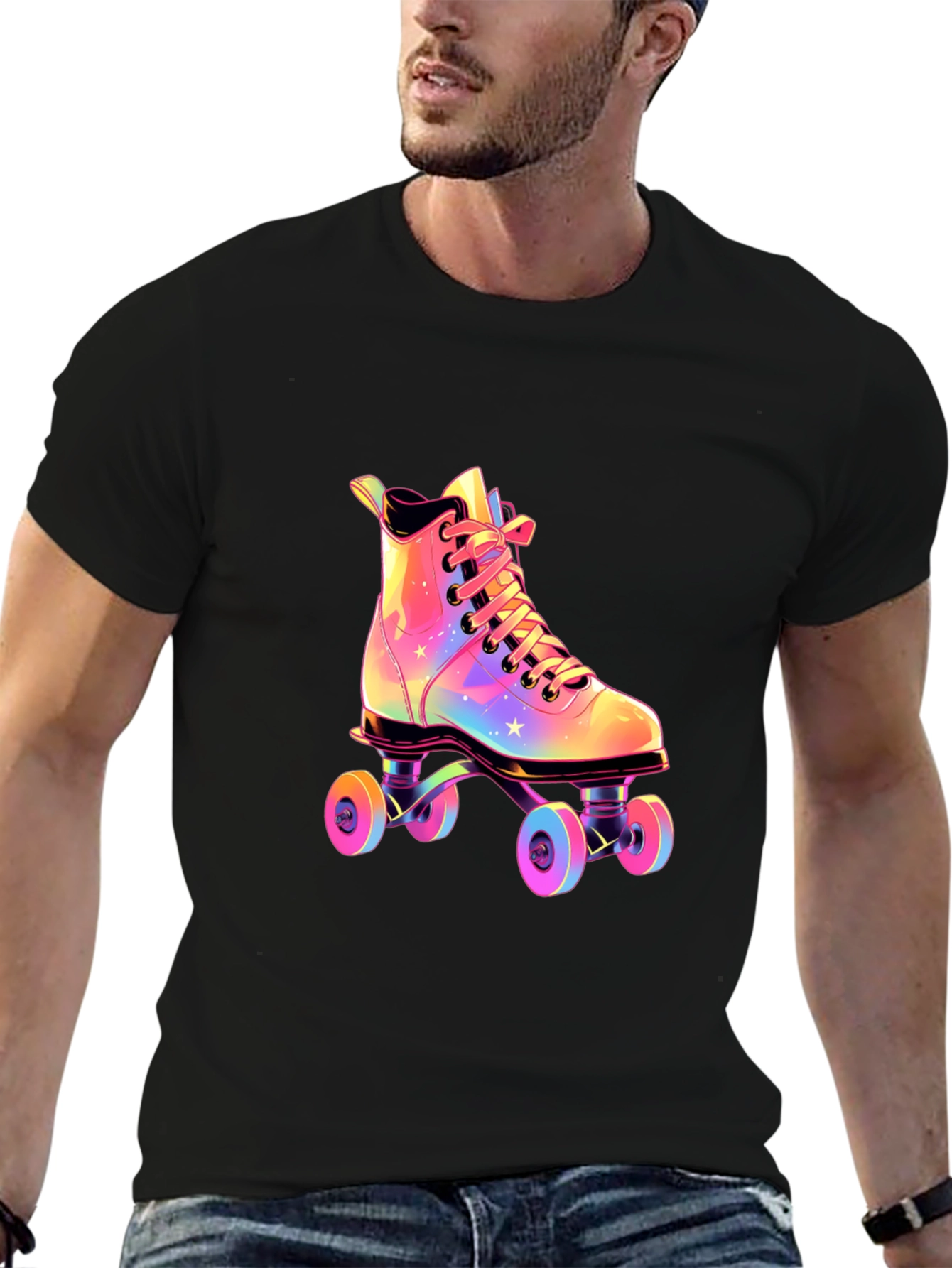 Black Retro Roller Skate T-Shirt view 6